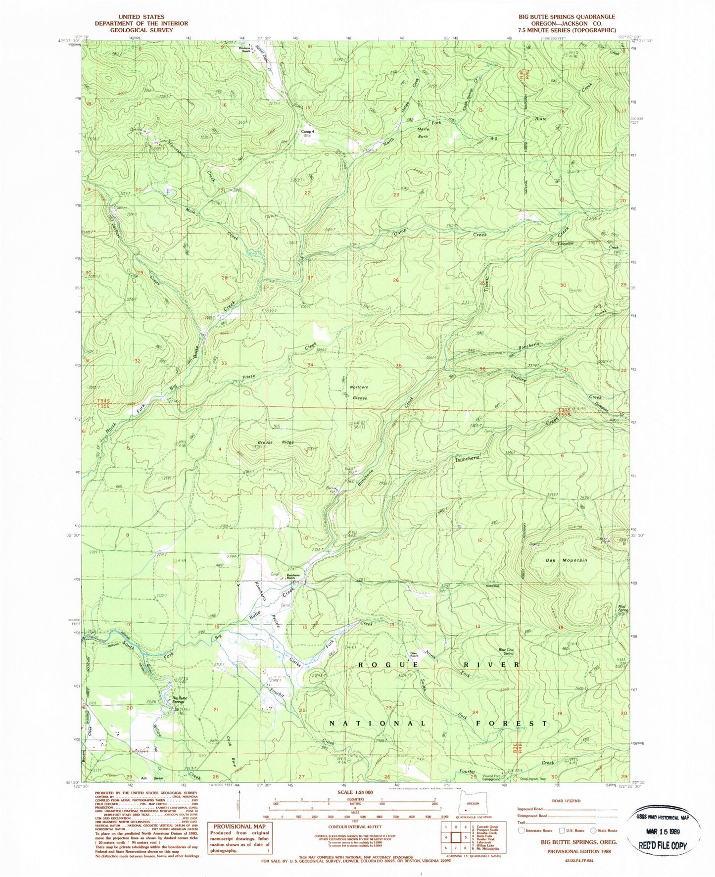 Classic USGS Big Butte Springs Oregon 7.5'x7.5' Topo Map Image
