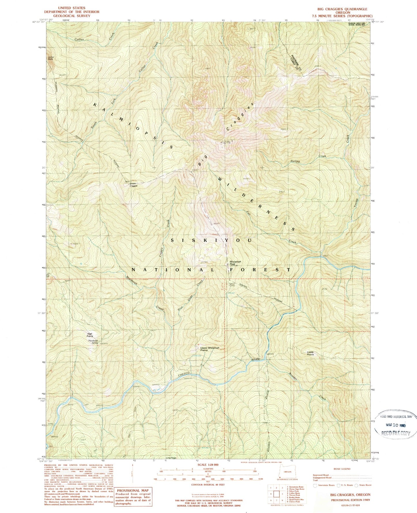 Classic USGS Big Craggies Oregon 7.5'x7.5' Topo Map Image