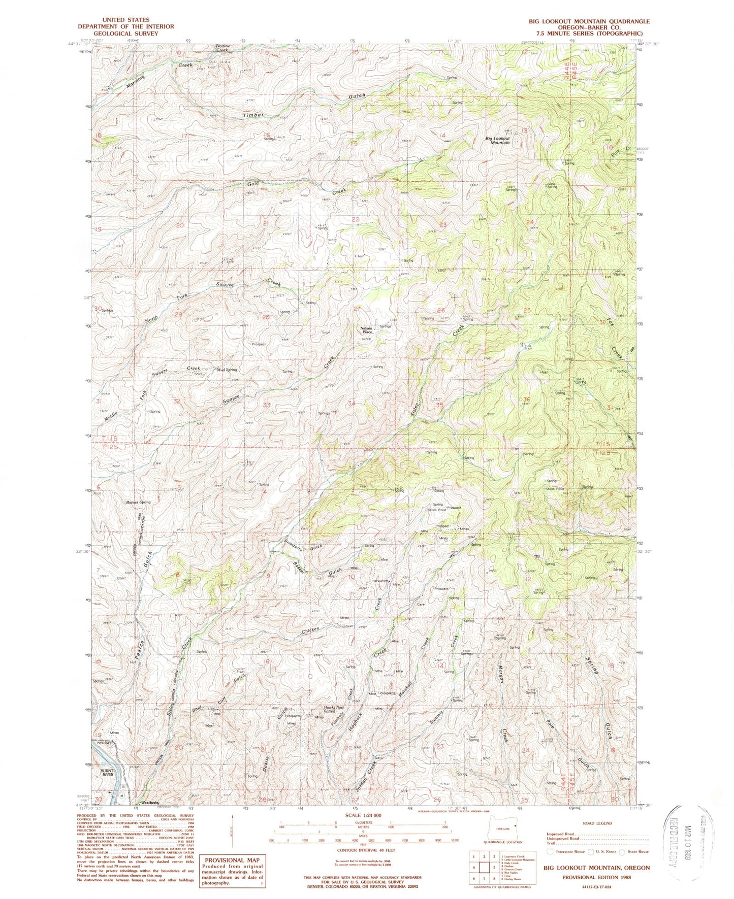 Classic USGS Big Lookout Mountain Oregon 7.5'x7.5' Topo Map Image