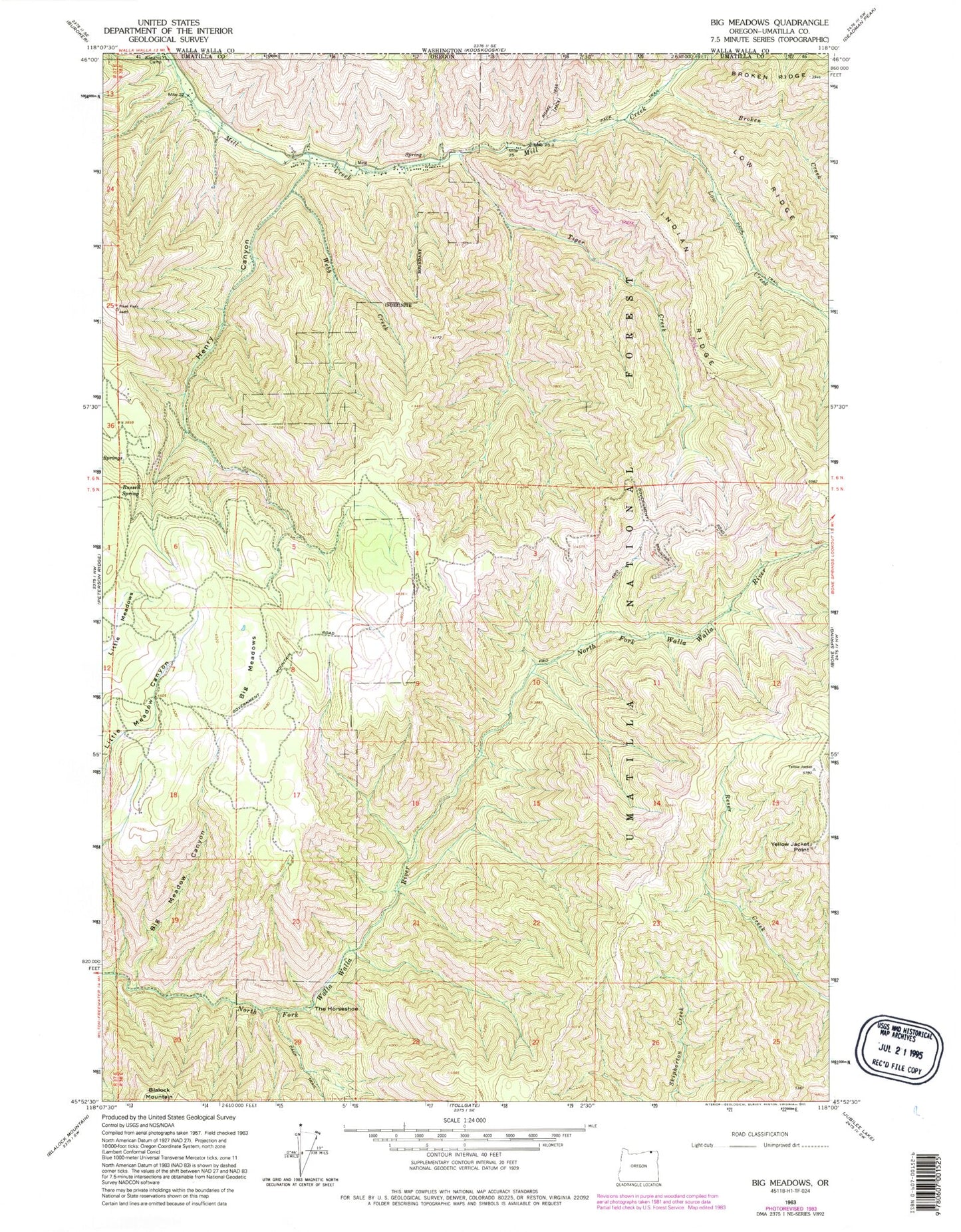 Classic USGS Big Meadows Oregon 7.5'x7.5' Topo Map Image