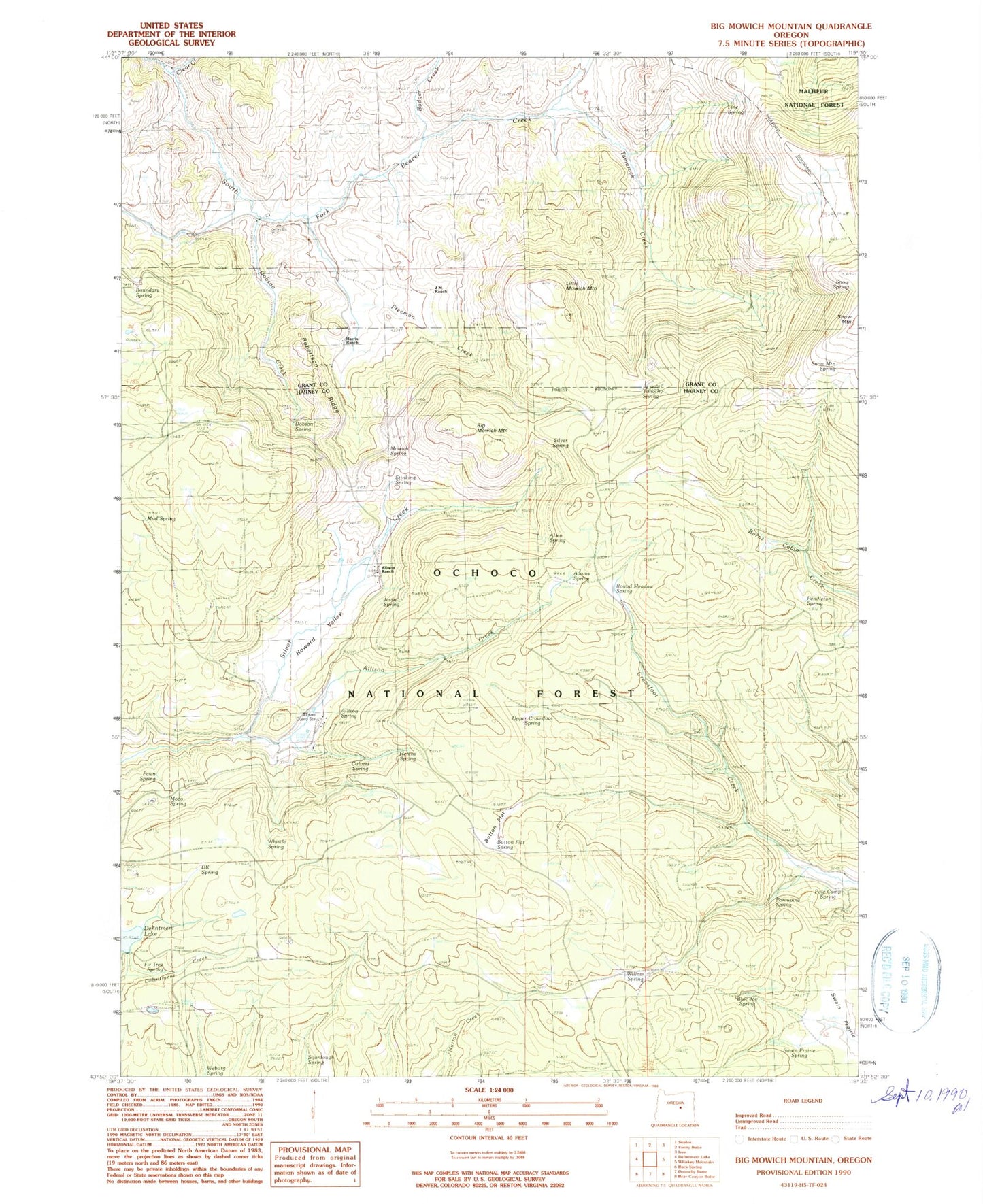 Classic USGS Big Mowich Mountain Oregon 7.5'x7.5' Topo Map Image