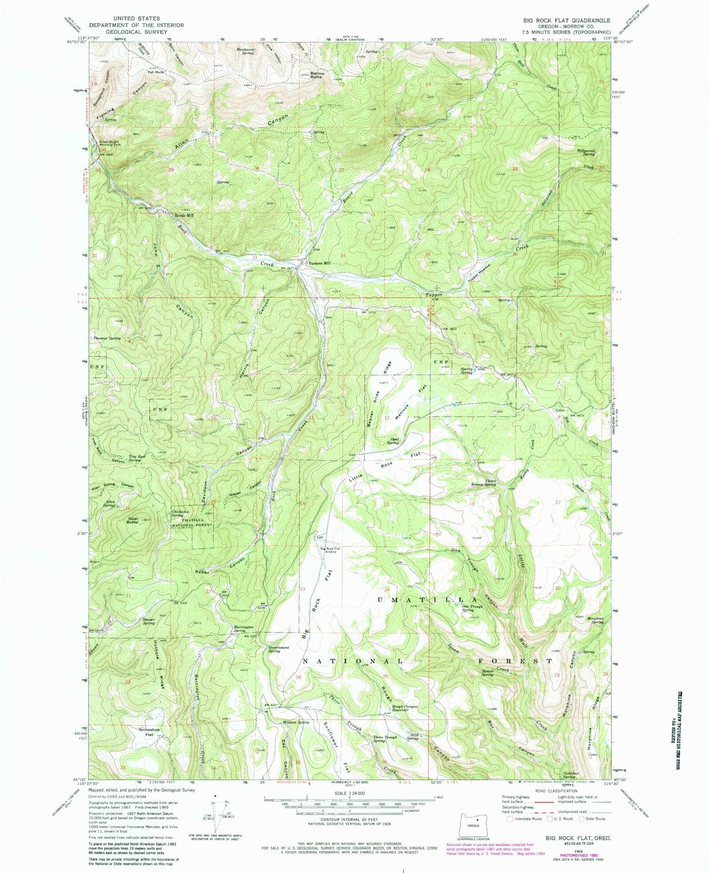 Classic USGS Big Rock Flat Oregon 7.5'x7.5' Topo Map Image