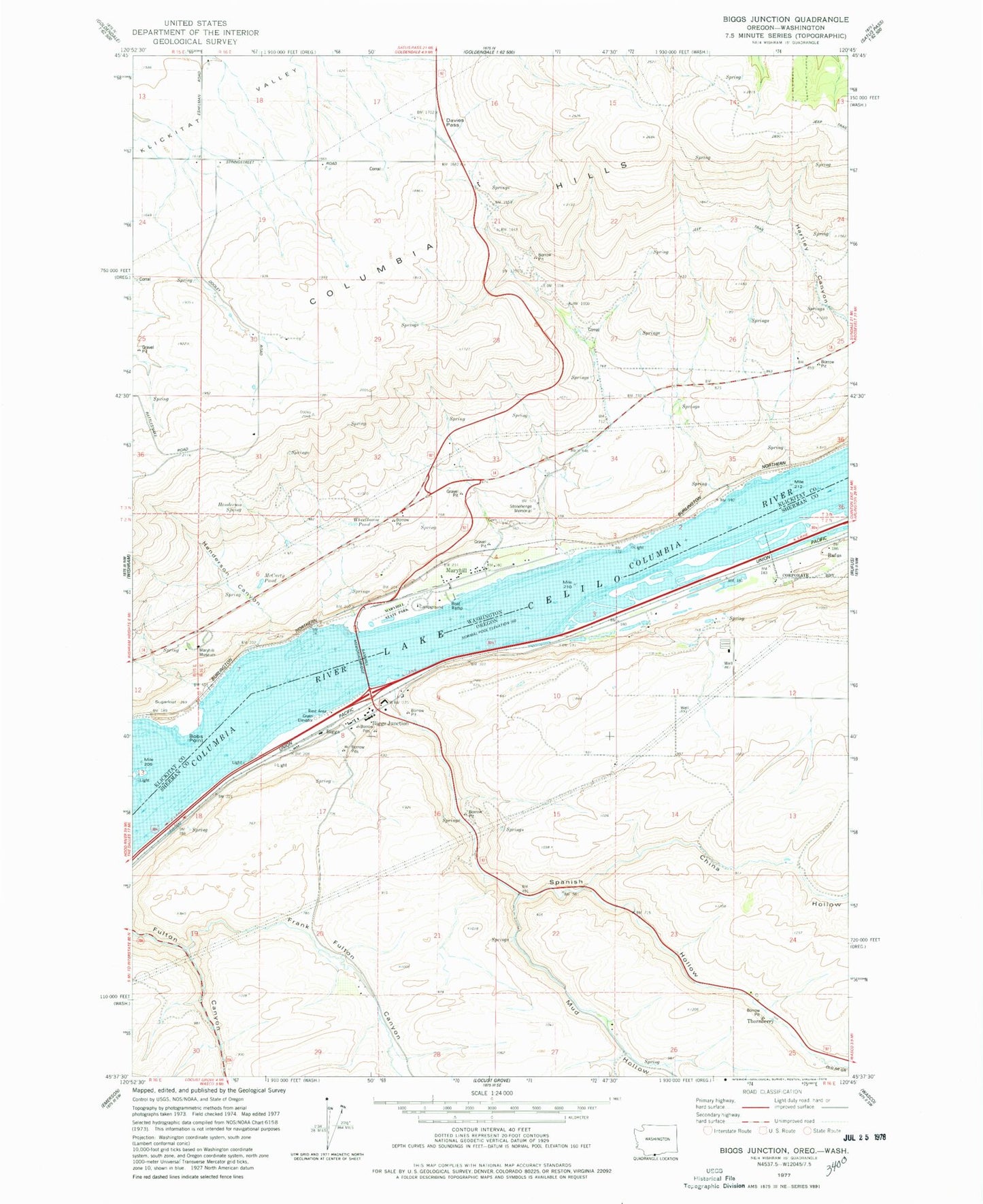 Classic USGS Biggs Junction Oregon 7.5'x7.5' Topo Map Image