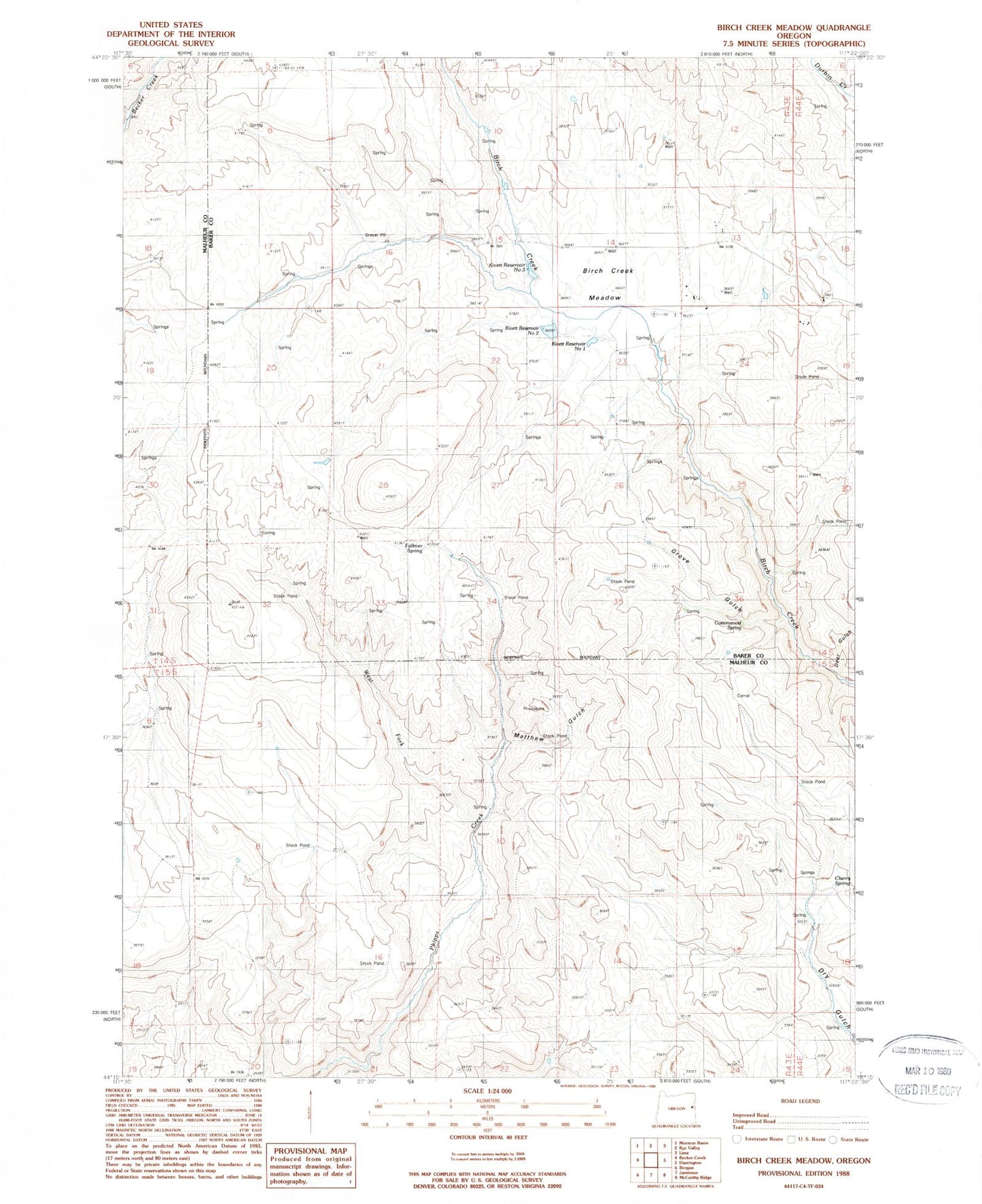 Classic USGS Birch Creek Meadow Oregon 7.5'x7.5' Topo Map Image