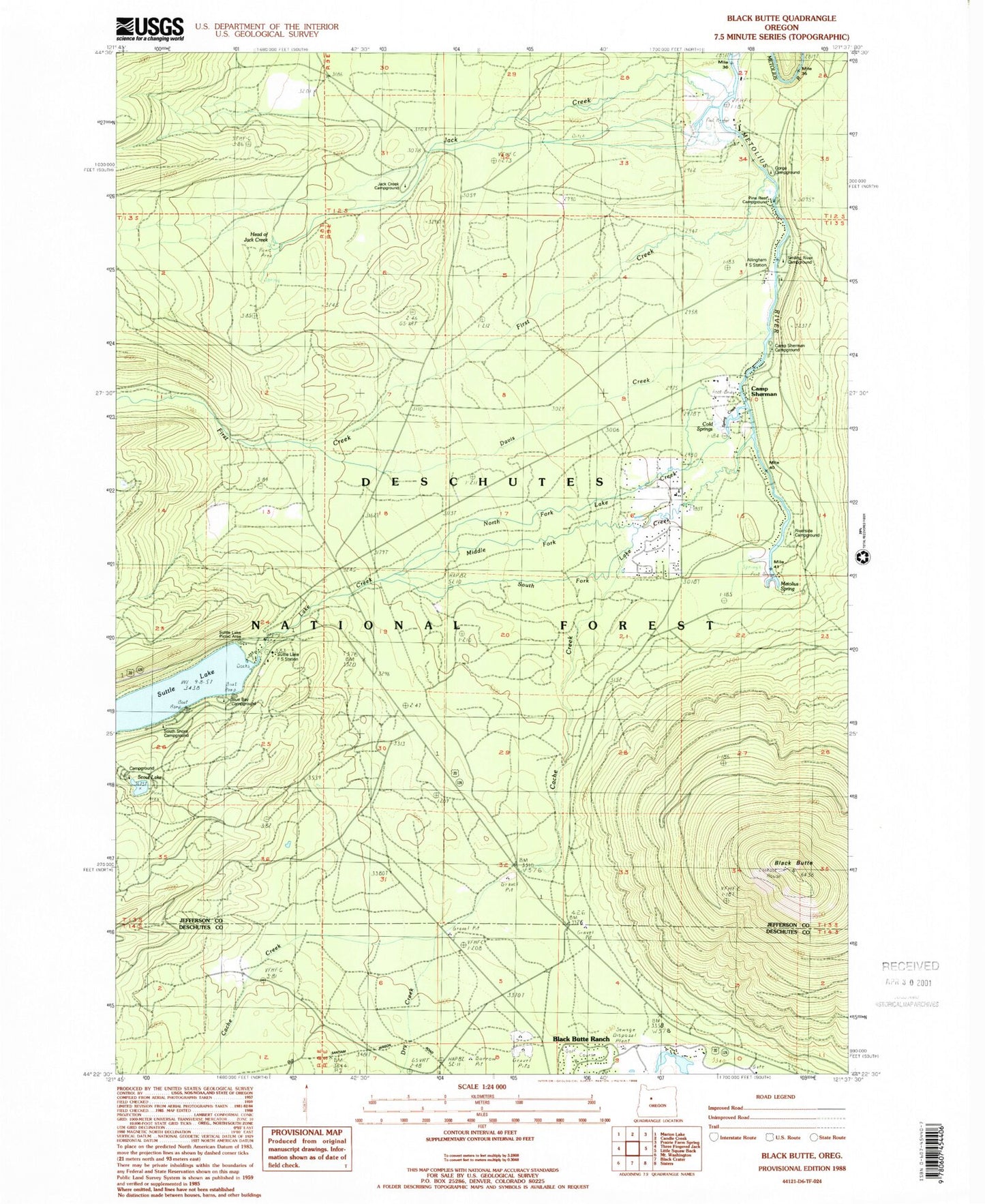 Classic USGS Black Butte Oregon 7.5'x7.5' Topo Map Image
