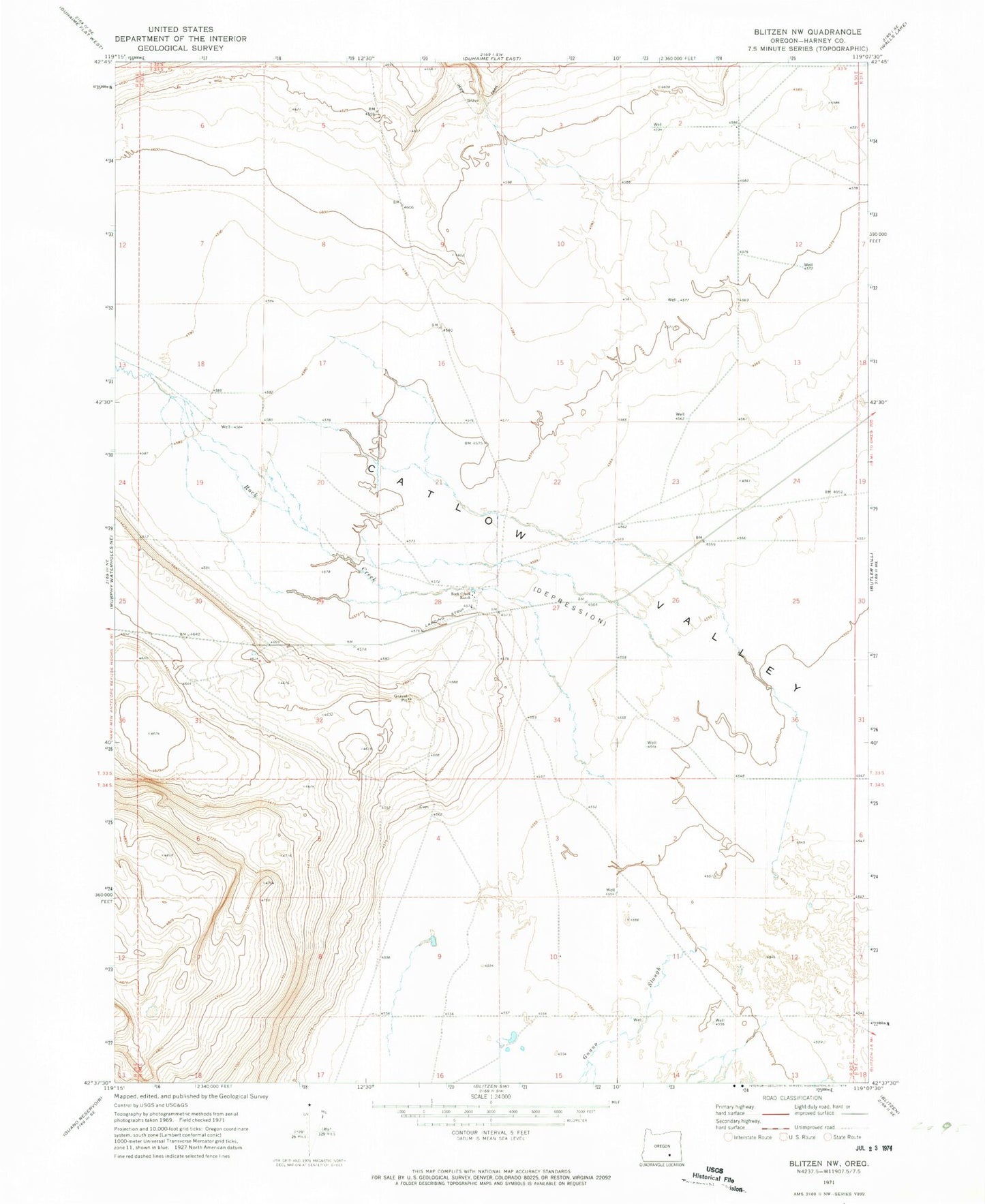 Classic USGS Blitzen NW Oregon 7.5'x7.5' Topo Map Image