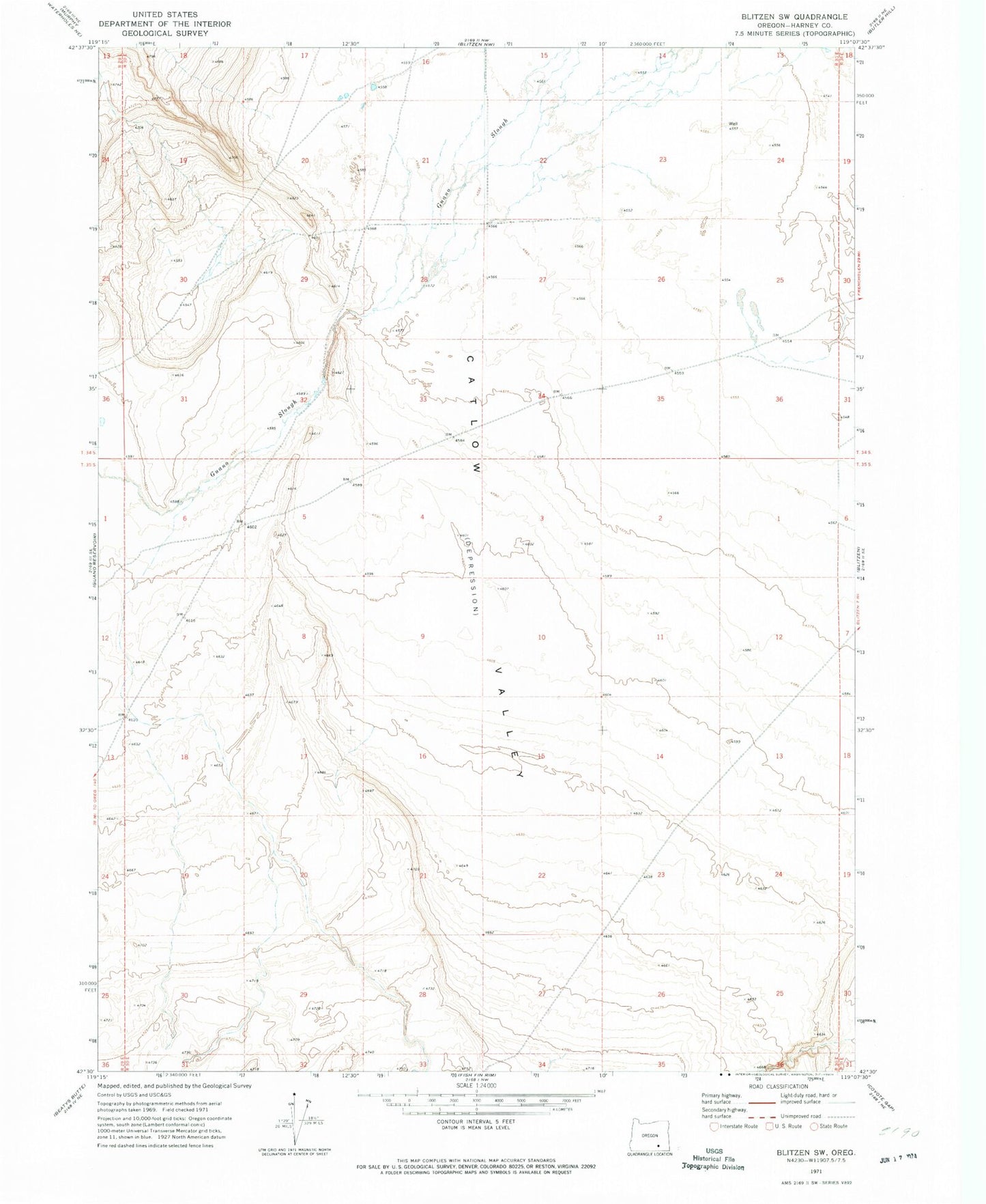 Classic USGS Blitzen SW Oregon 7.5'x7.5' Topo Map Image