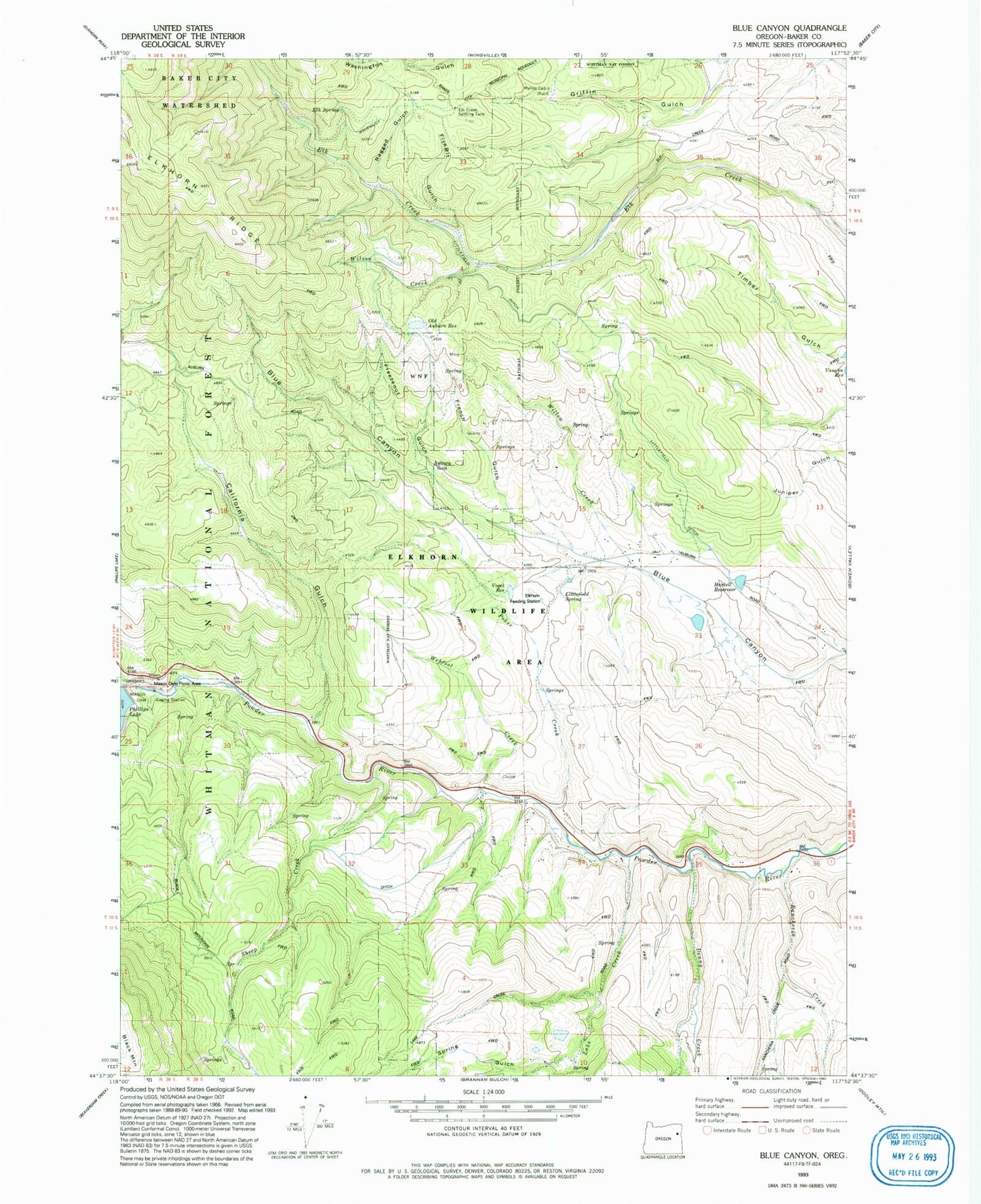 Classic USGS Blue Canyon Oregon 7.5'x7.5' Topo Map Image
