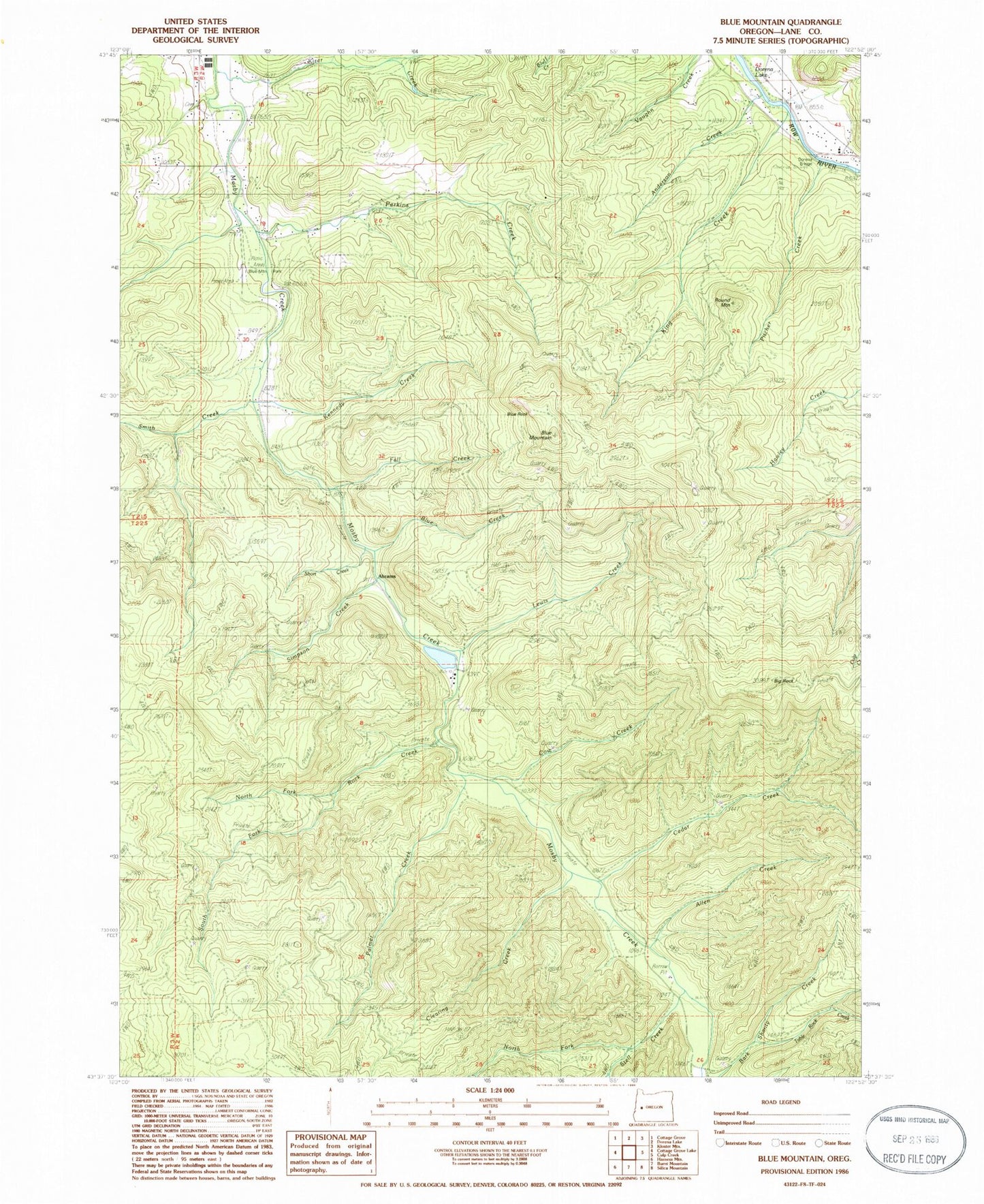 Classic USGS Blue Mountain Oregon 7.5'x7.5' Topo Map Image
