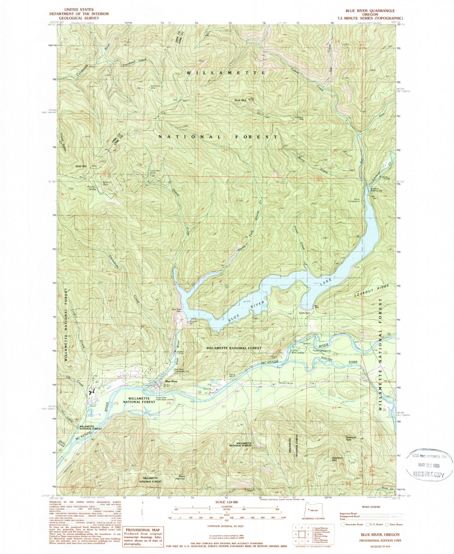 Classic USGS Blue River Oregon 7.5'x7.5' Topo Map Image