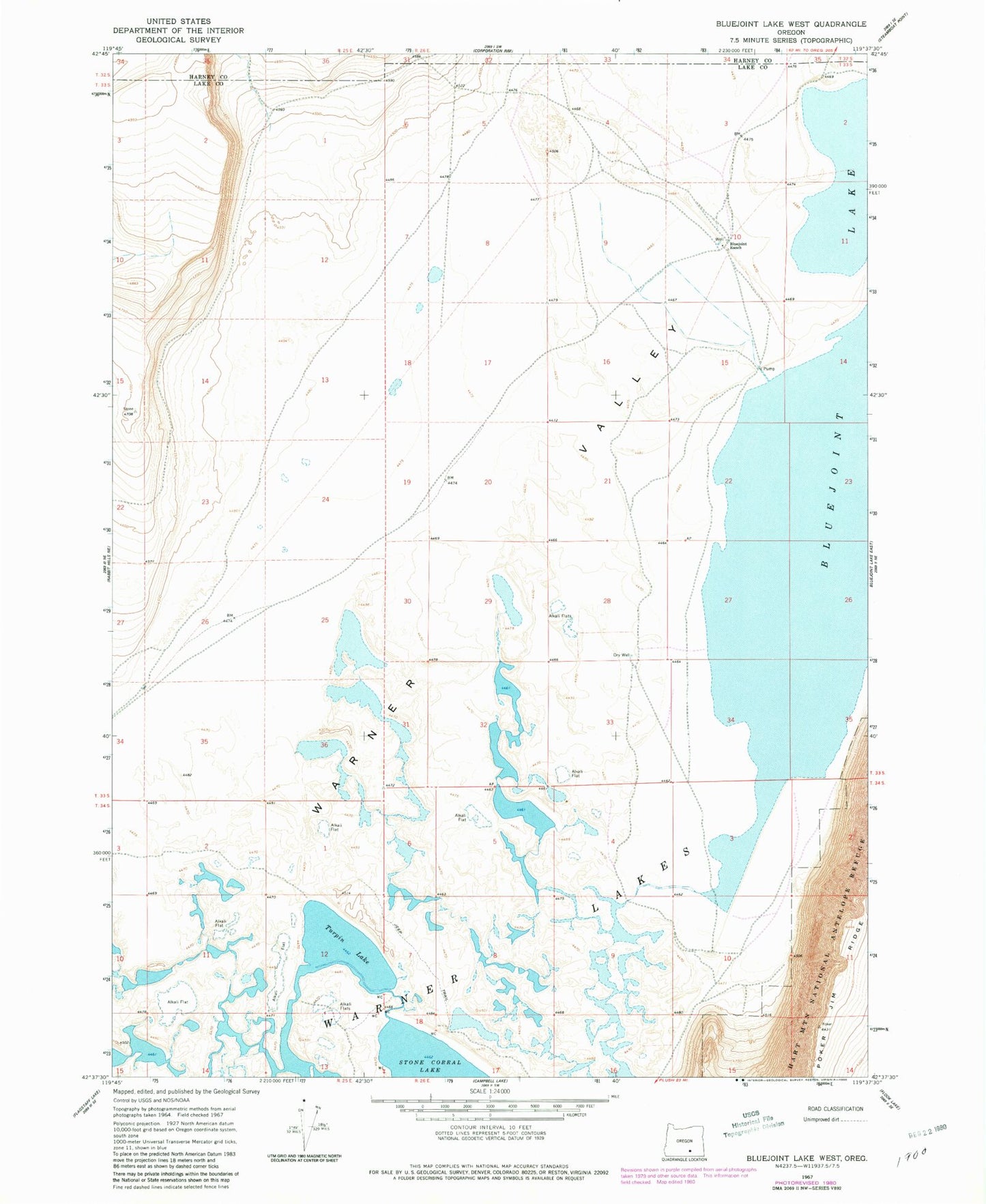 Classic USGS Bluejoint Lake West Oregon 7.5'x7.5' Topo Map Image