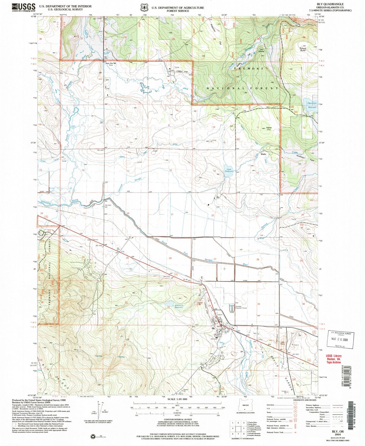 Classic USGS Bly Oregon 7.5'x7.5' Topo Map Image