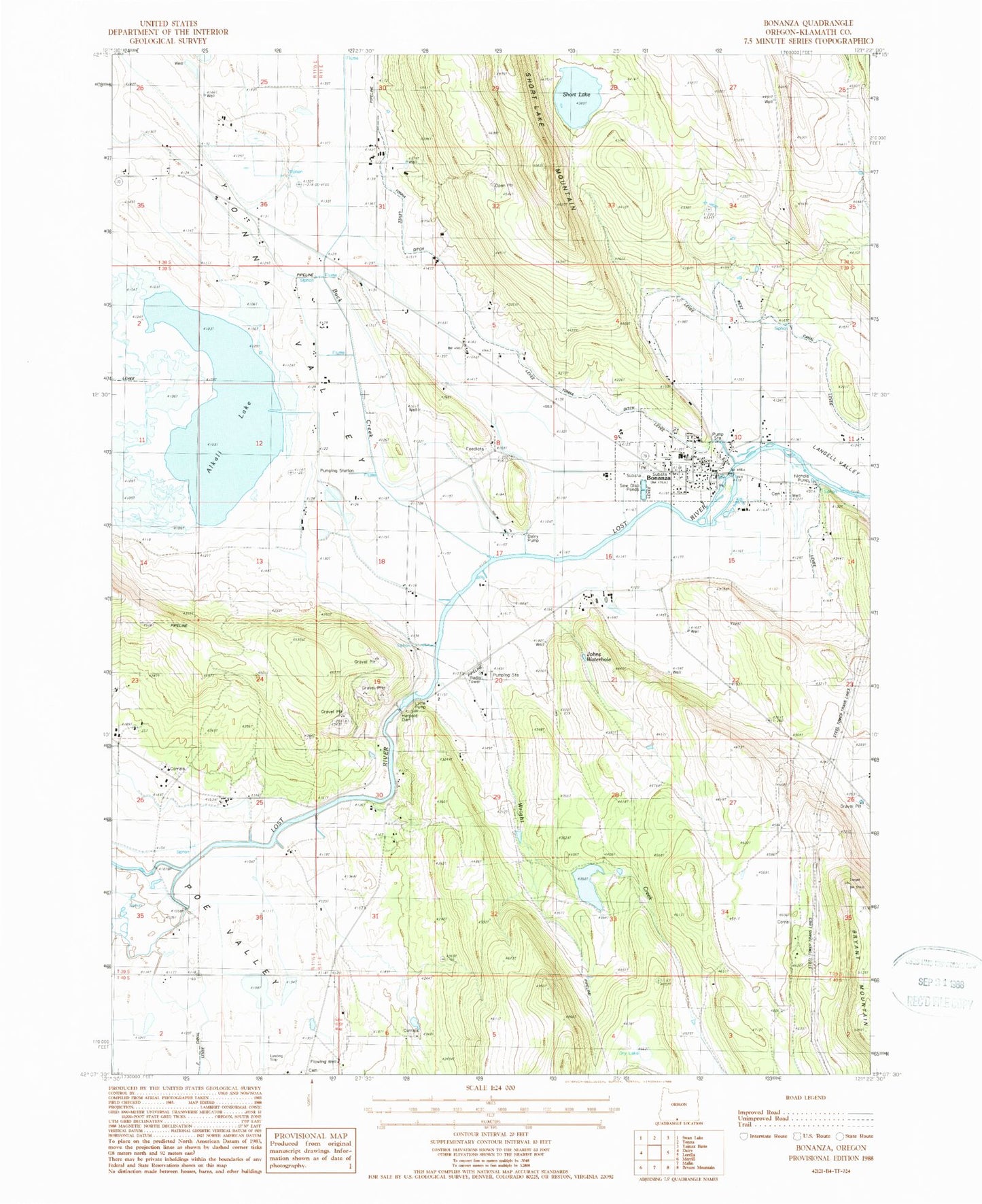 Classic USGS Bonanza Oregon 7.5'x7.5' Topo Map Image