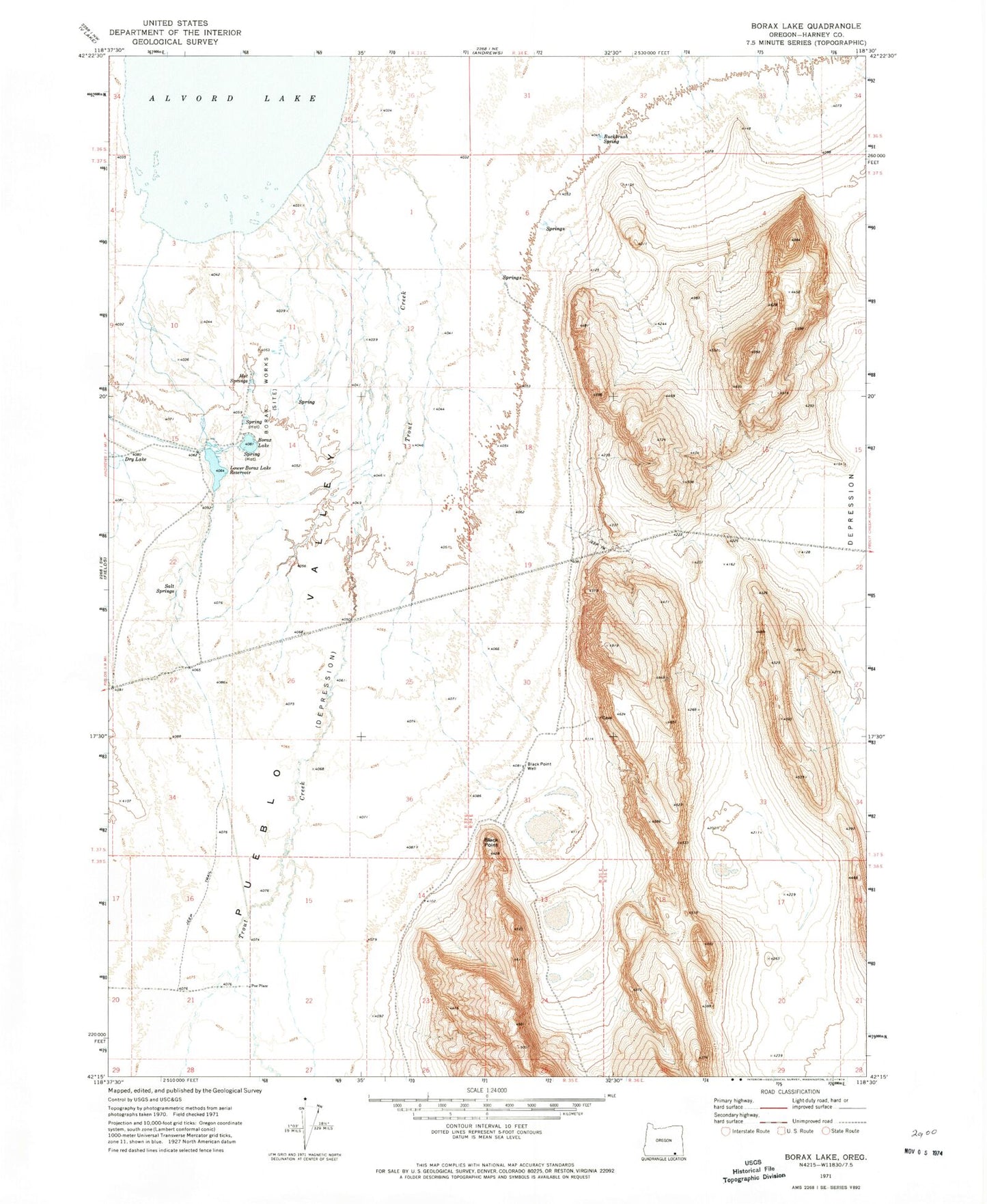 Classic USGS Borax Lake Oregon 7.5'x7.5' Topo Map Image