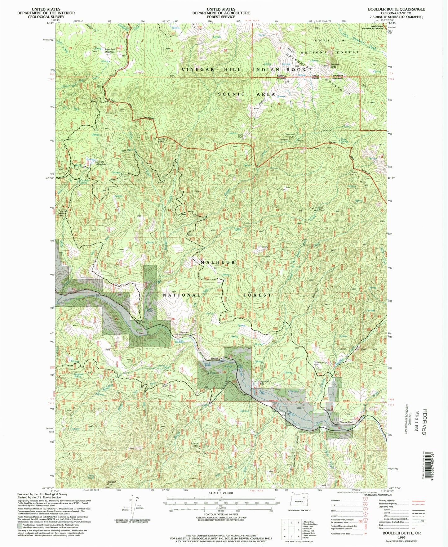 Classic USGS Boulder Butte Oregon 7.5'x7.5' Topo Map Image