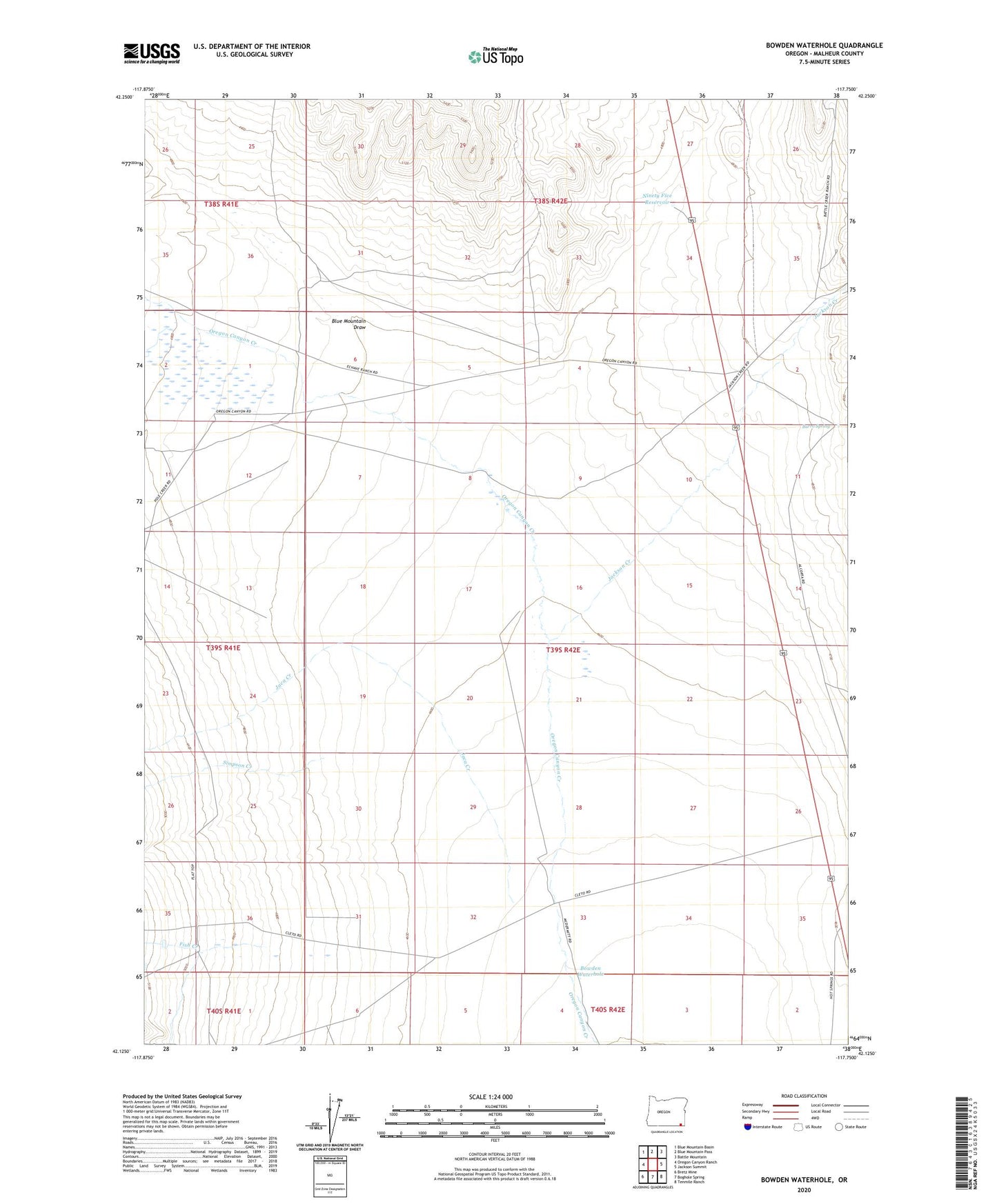 Bowden Waterhole Oregon US Topo Map Image