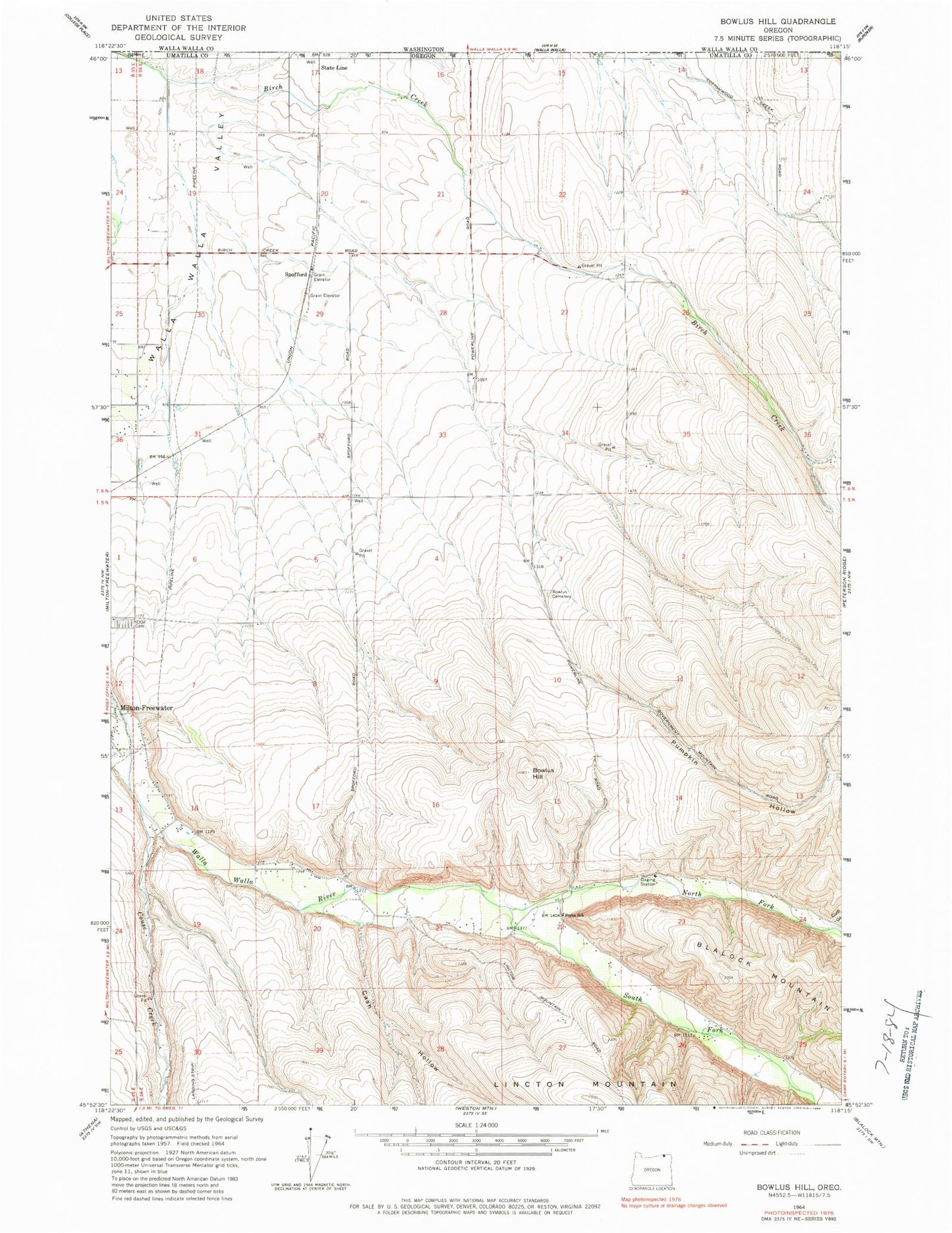 Classic USGS Bowlus Hill Oregon 7.5'x7.5' Topo Map Image
