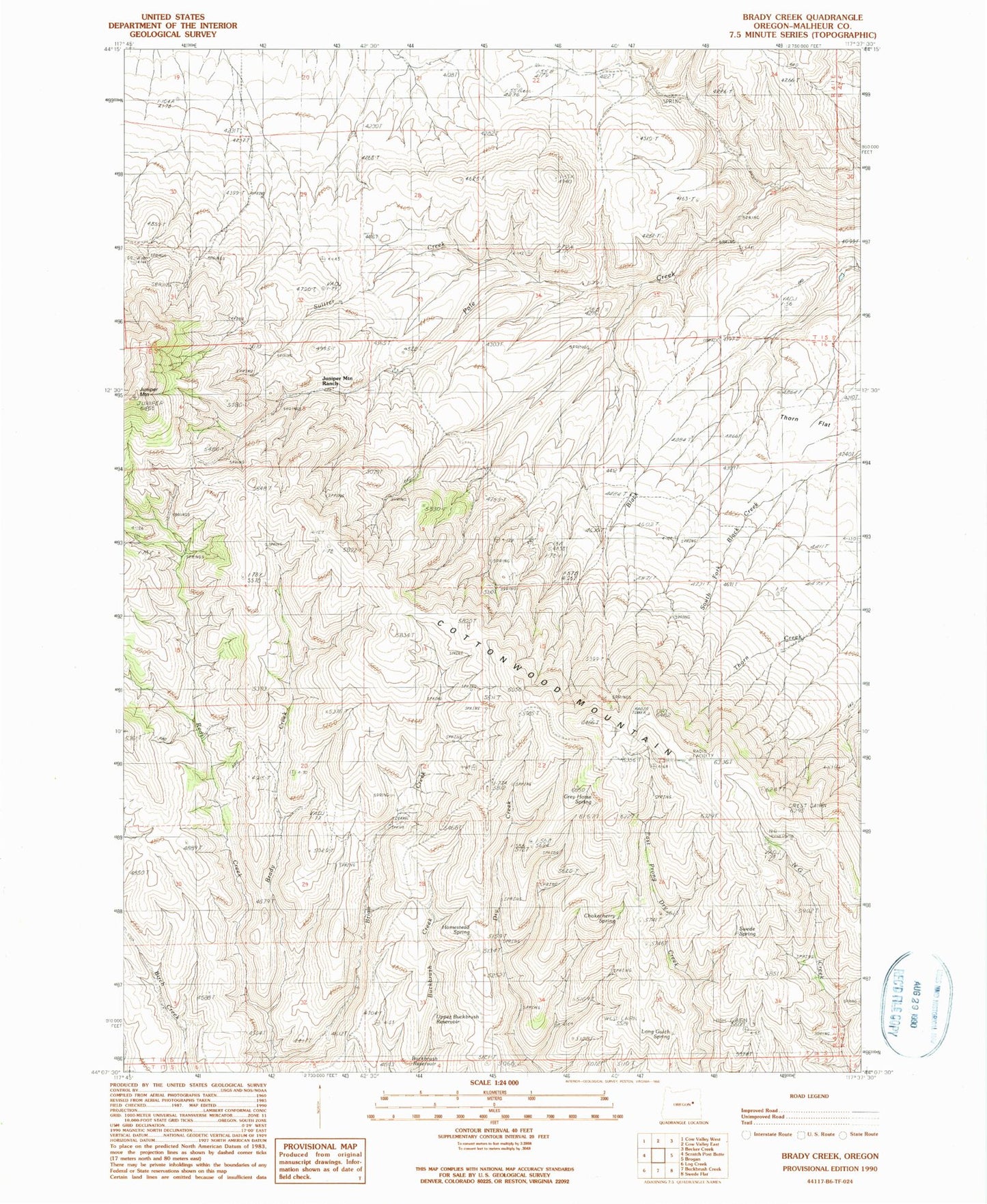 Classic USGS Brady Creek Oregon 7.5'x7.5' Topo Map Image