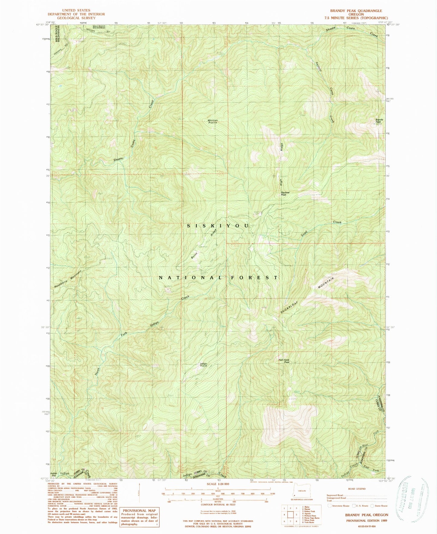 Classic USGS Brandy Peak Oregon 7.5'x7.5' Topo Map Image