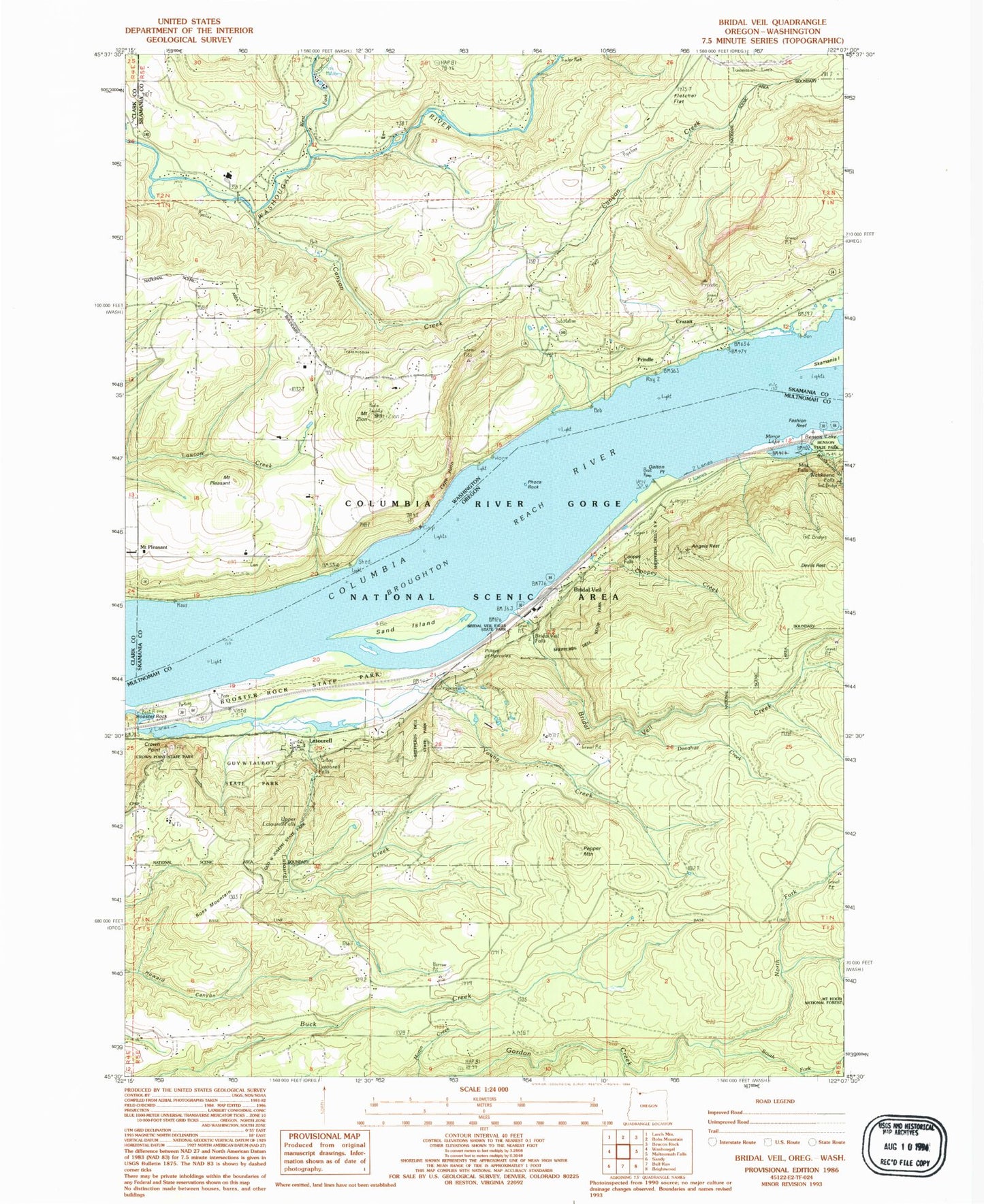 Classic USGS Bridal Veil Oregon 7.5'x7.5' Topo Map Image