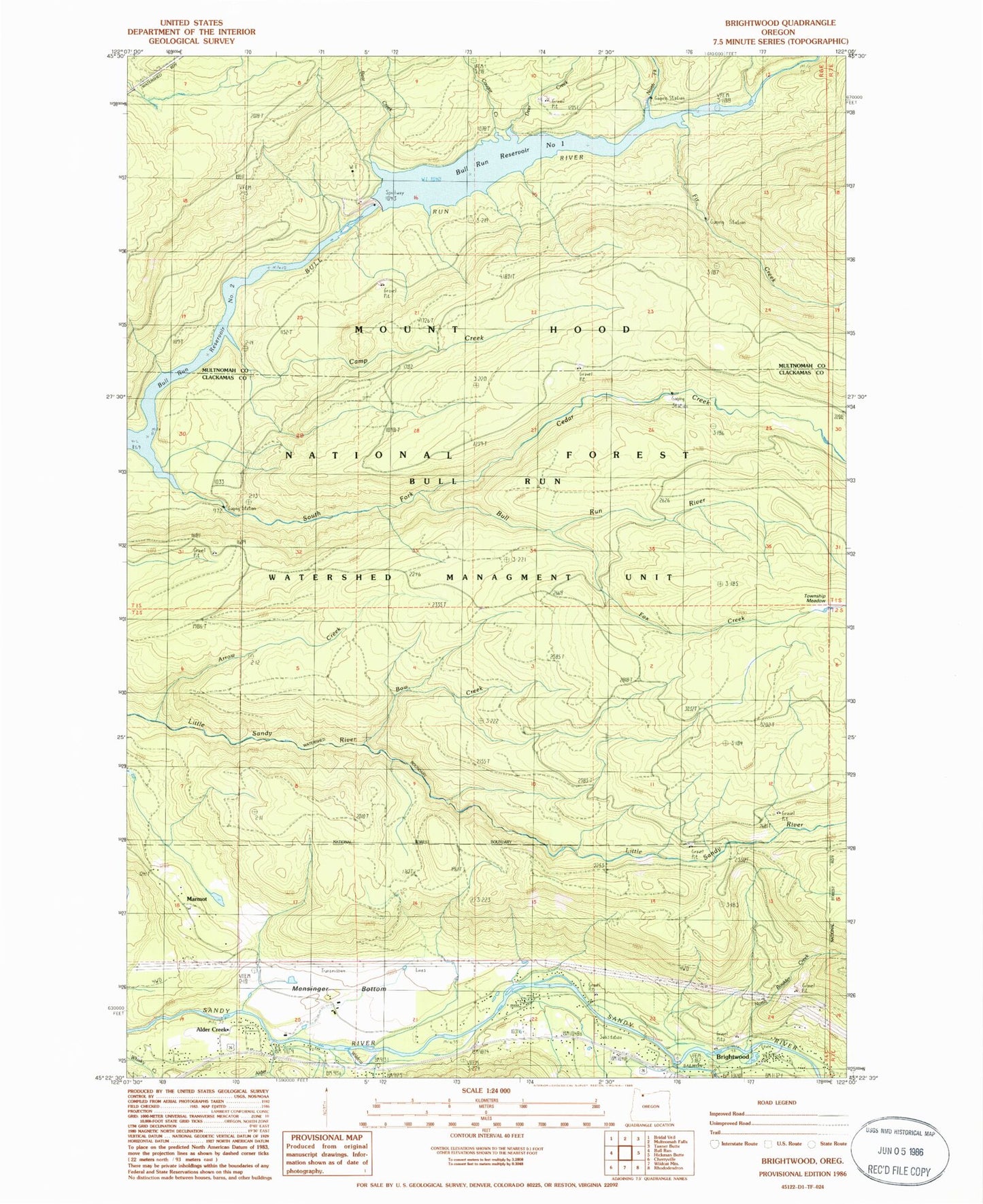 Classic USGS Brightwood Oregon 7.5'x7.5' Topo Map Image