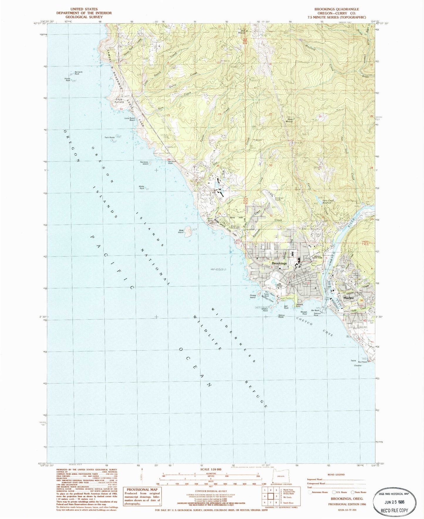 Classic USGS Brookings Oregon 7.5'x7.5' Topo Map Image