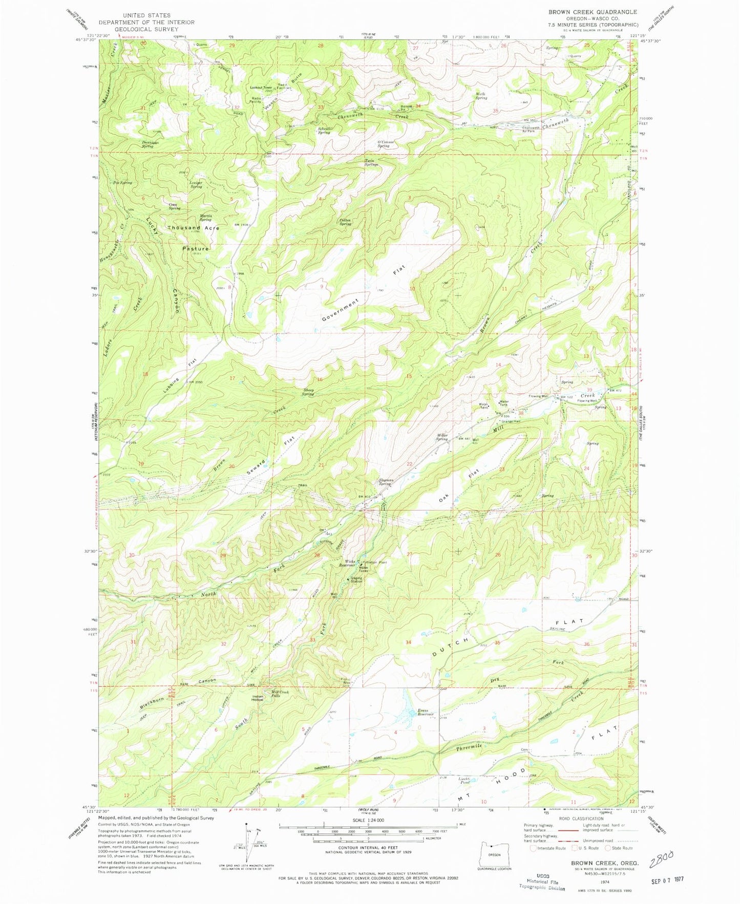 Classic USGS Brown Creek Oregon 7.5'x7.5' Topo Map Image