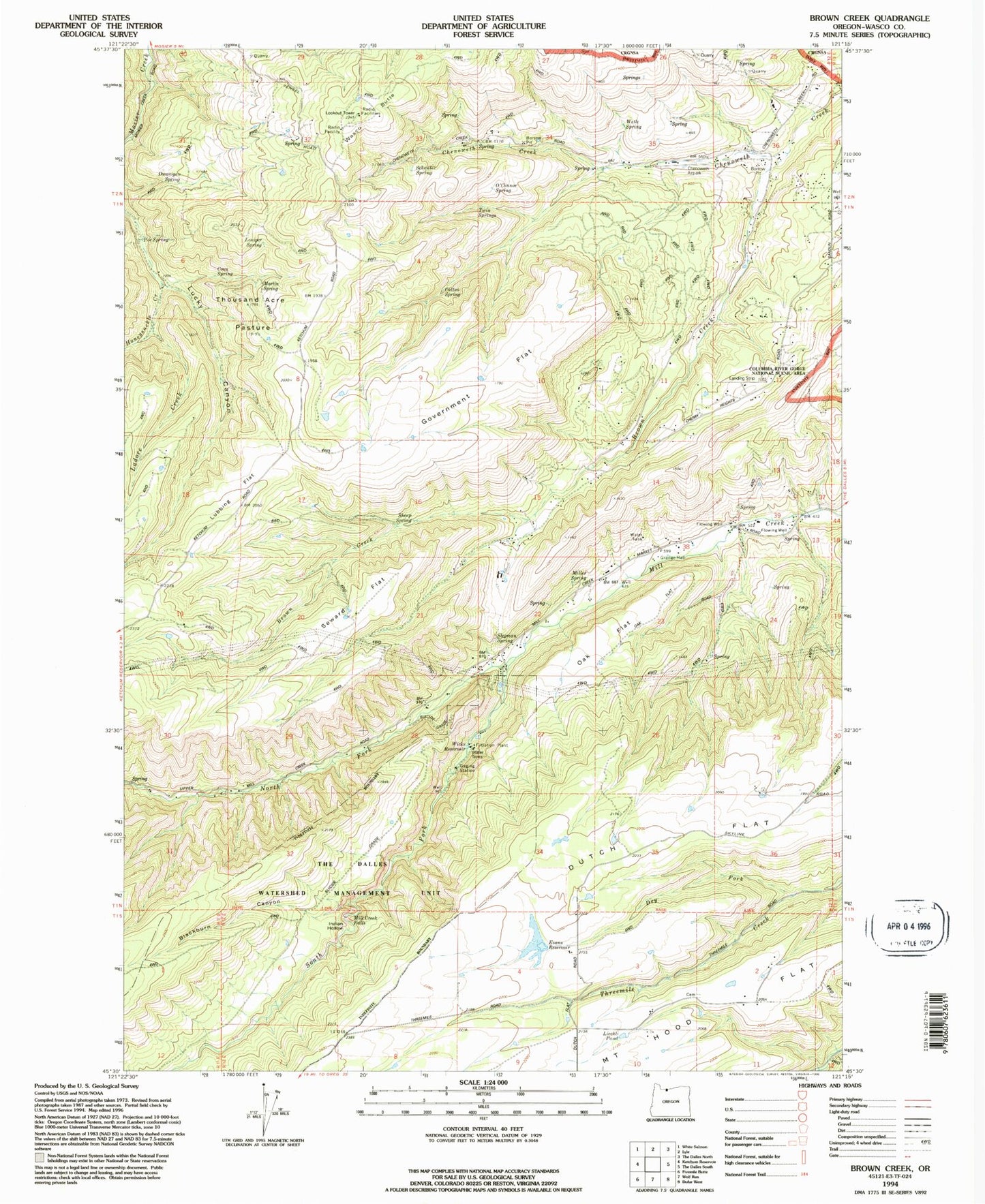 Classic USGS Brown Creek Oregon 7.5'x7.5' Topo Map Image