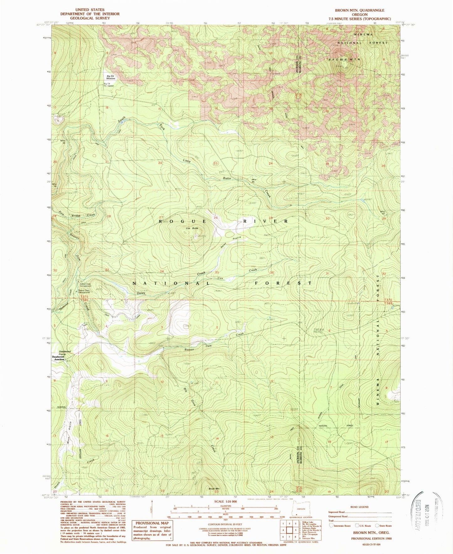 Classic USGS Brown Mountain Oregon 7.5'x7.5' Topo Map Image
