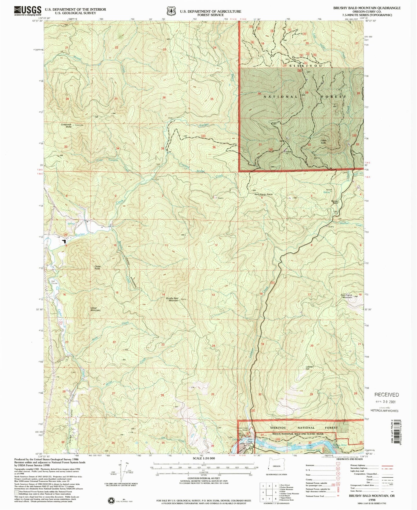 Classic USGS Brushy Bald Mountain Oregon 7.5'x7.5' Topo Map Image