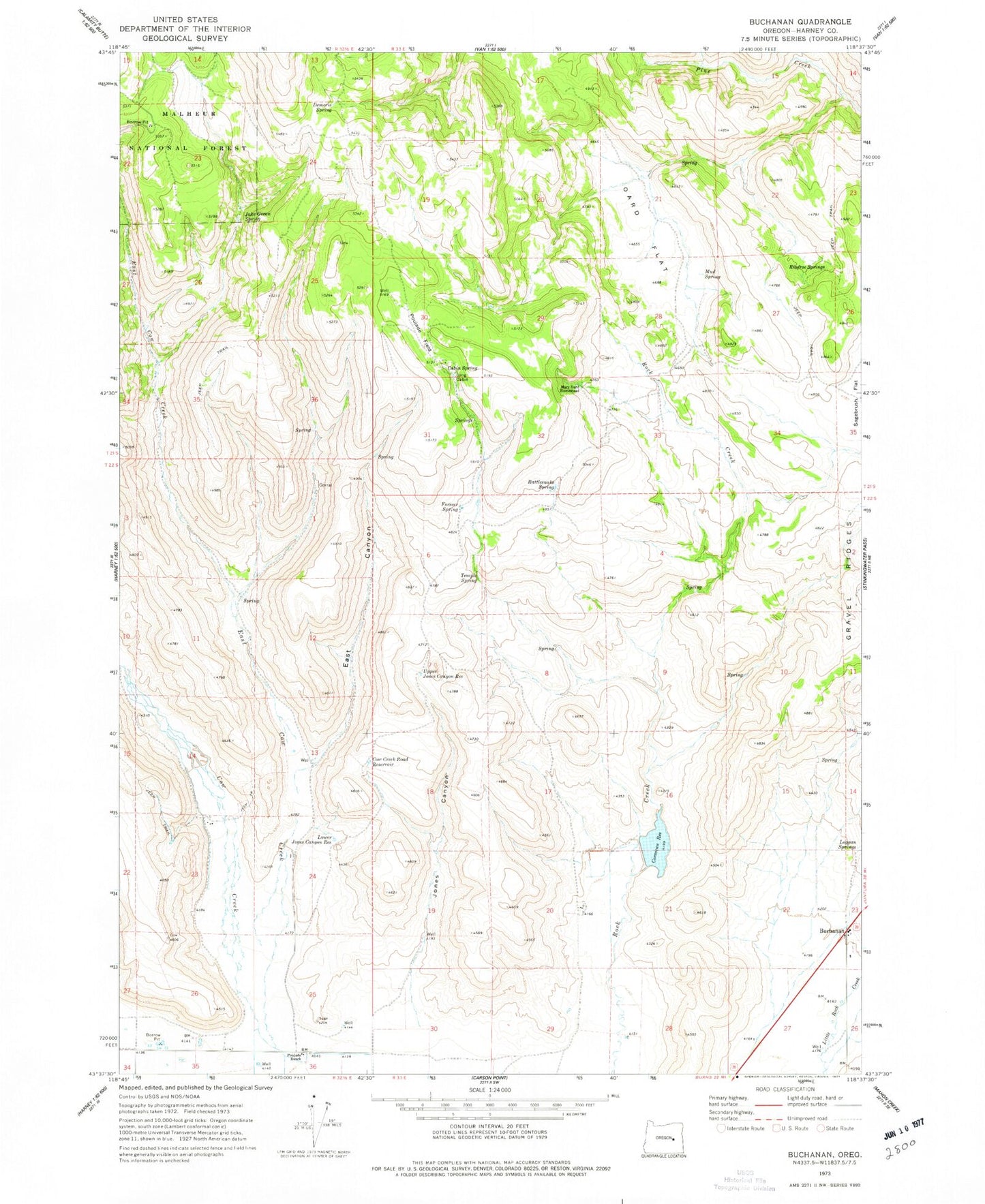 Classic USGS Buchanan Oregon 7.5'x7.5' Topo Map Image