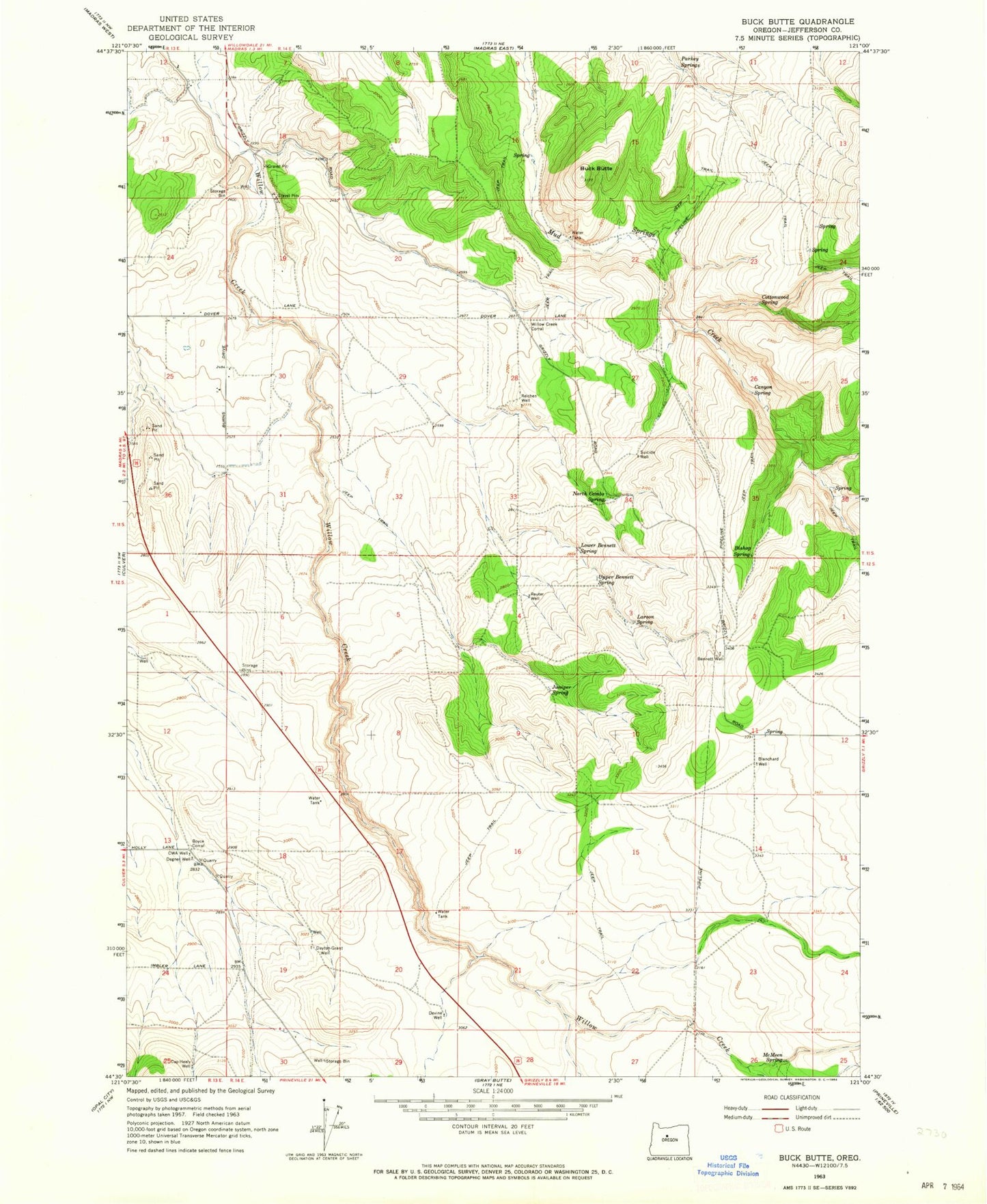 Classic USGS Buck Butte Oregon 7.5'x7.5' Topo Map Image