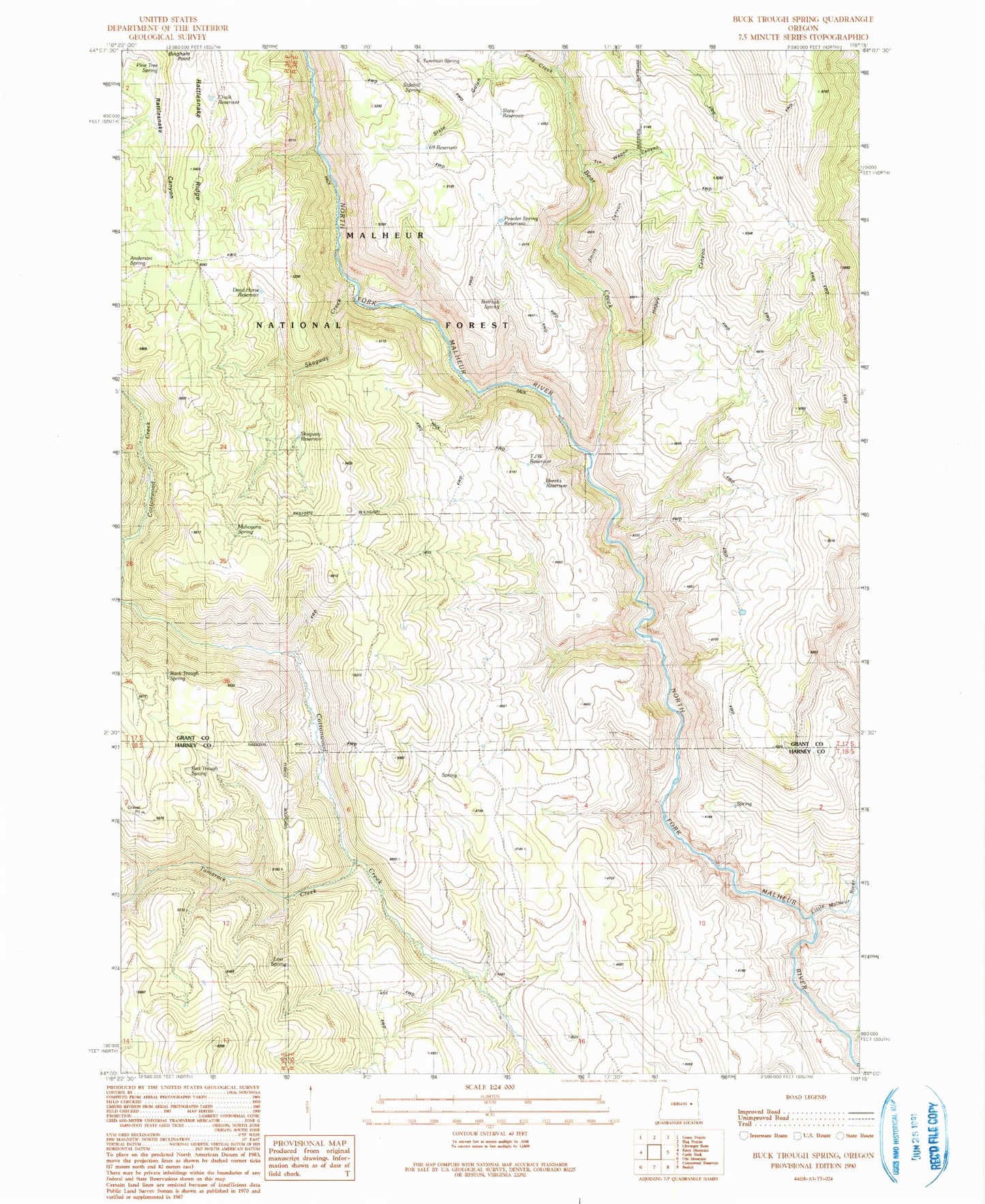 Classic USGS Buck Trough Spring Oregon 7.5'x7.5' Topo Map Image