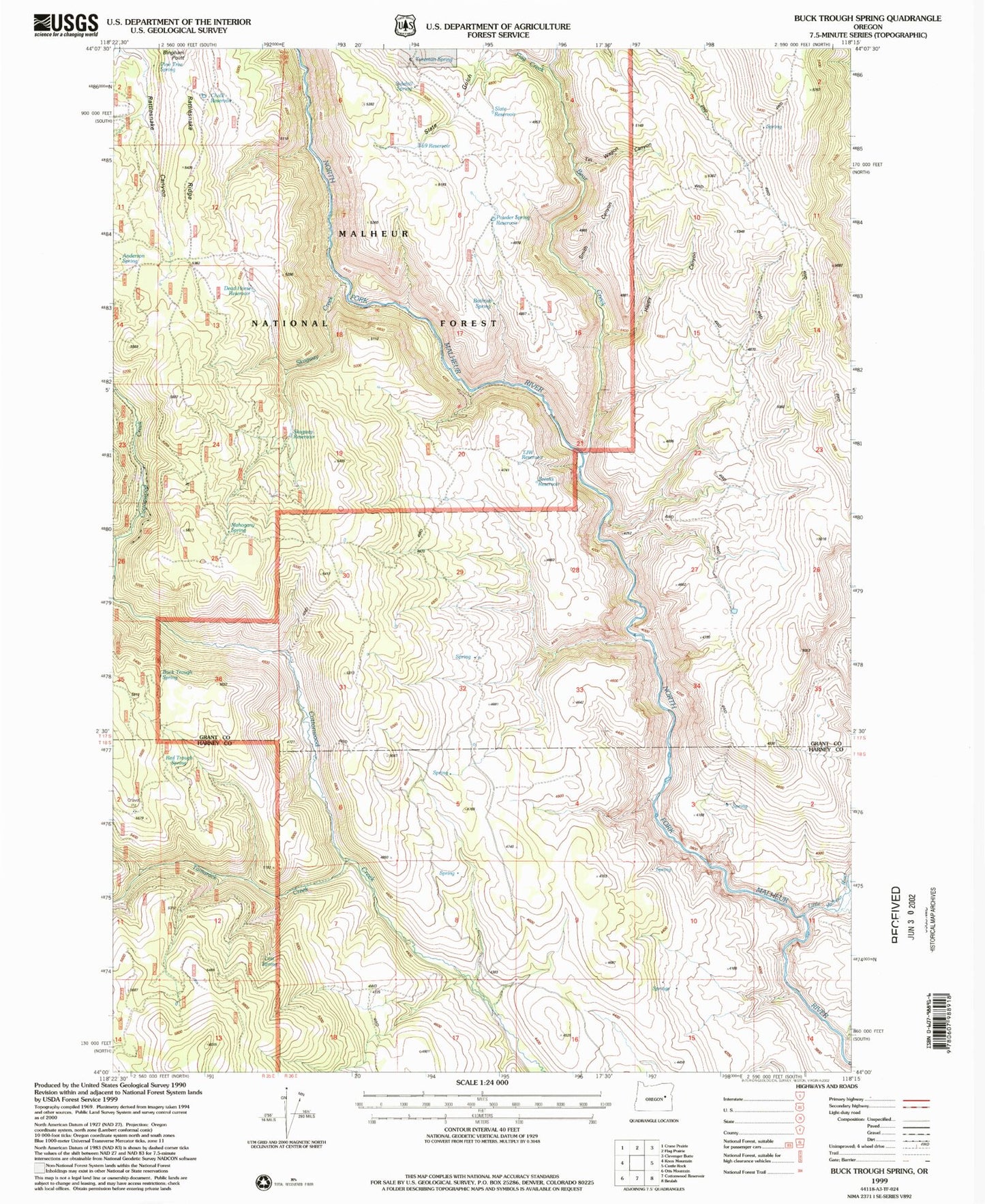Classic USGS Buck Trough Spring Oregon 7.5'x7.5' Topo Map Image