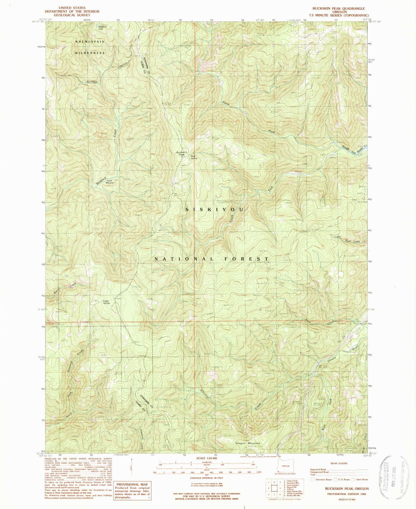 Classic USGS Buckskin Peak Oregon 7.5'x7.5' Topo Map Image