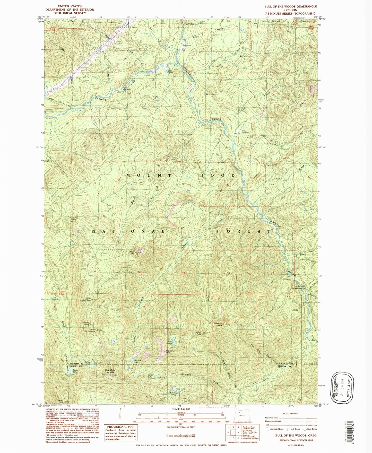 Classic USGS Bull of the Woods Oregon 7.5'x7.5' Topo Map Image