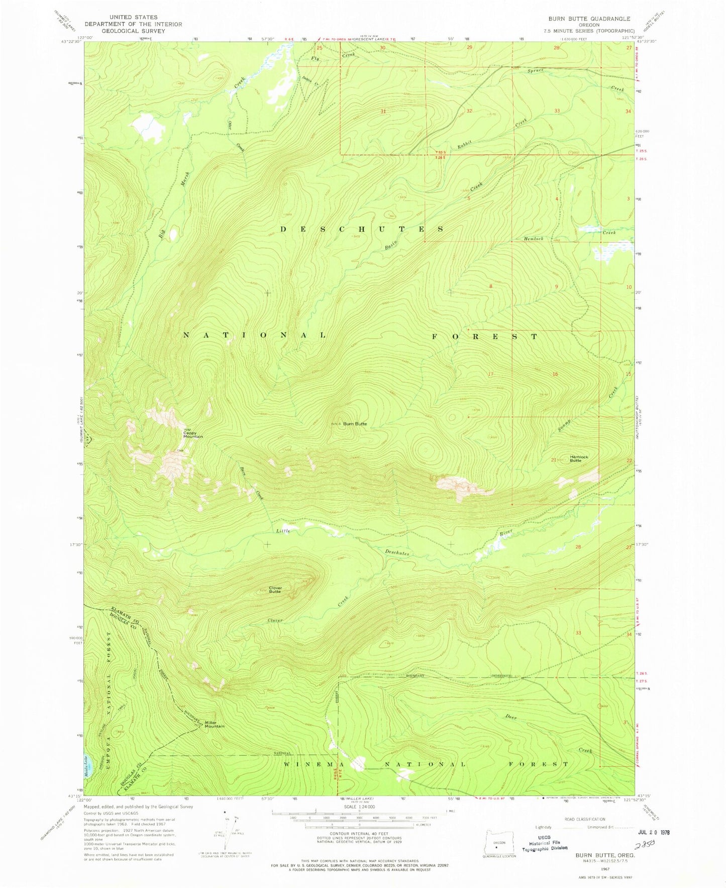 Classic USGS Burn Butte Oregon 7.5'x7.5' Topo Map Image
