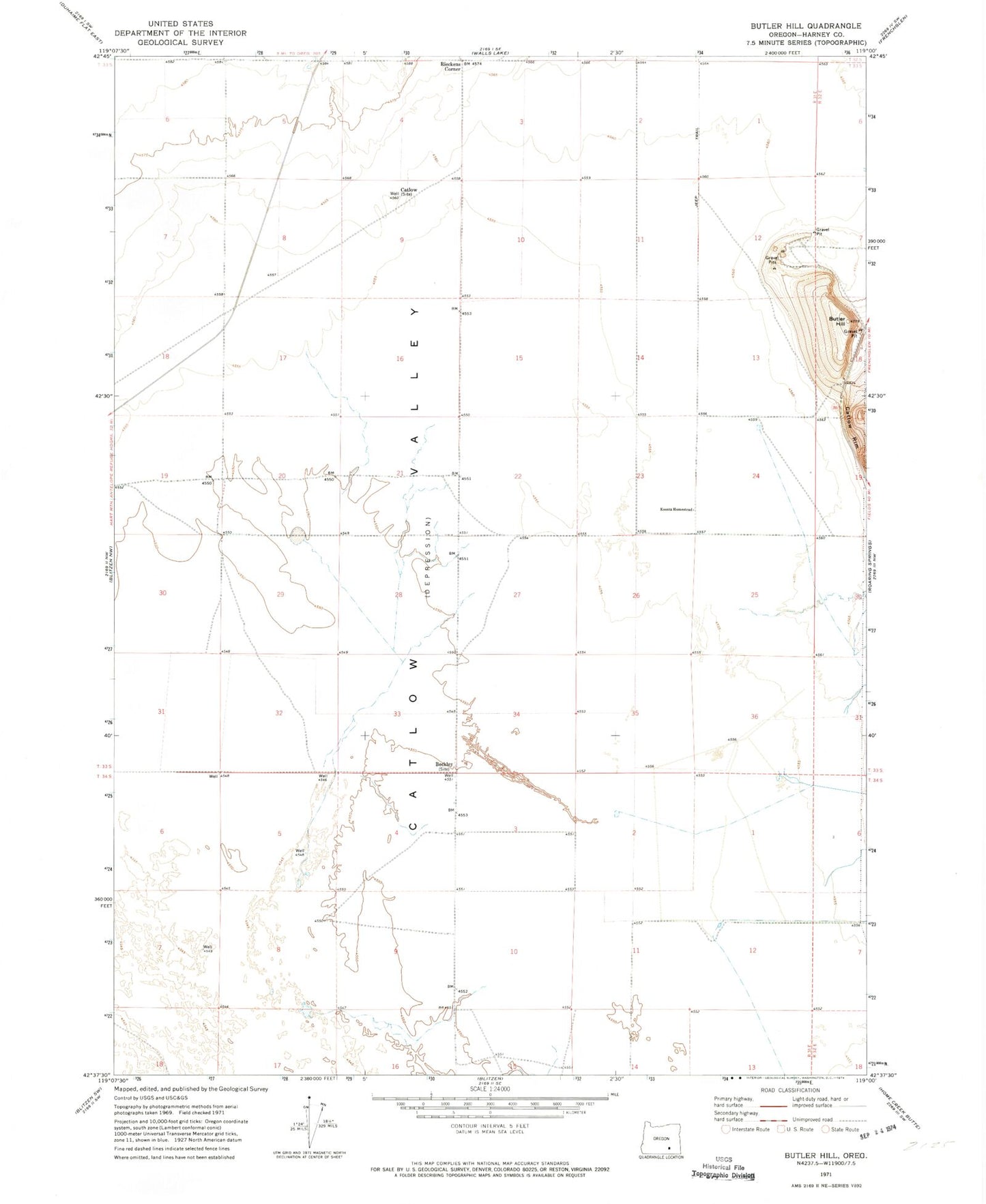 Classic USGS Butler Hill Oregon 7.5'x7.5' Topo Map Image