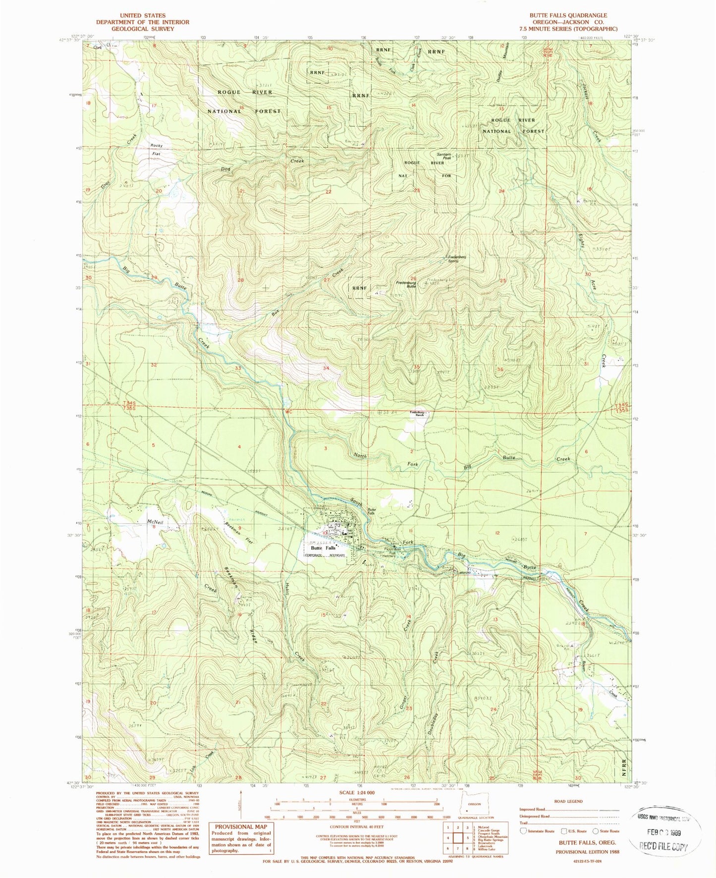 Classic USGS Butte Falls Oregon 7.5'x7.5' Topo Map Image