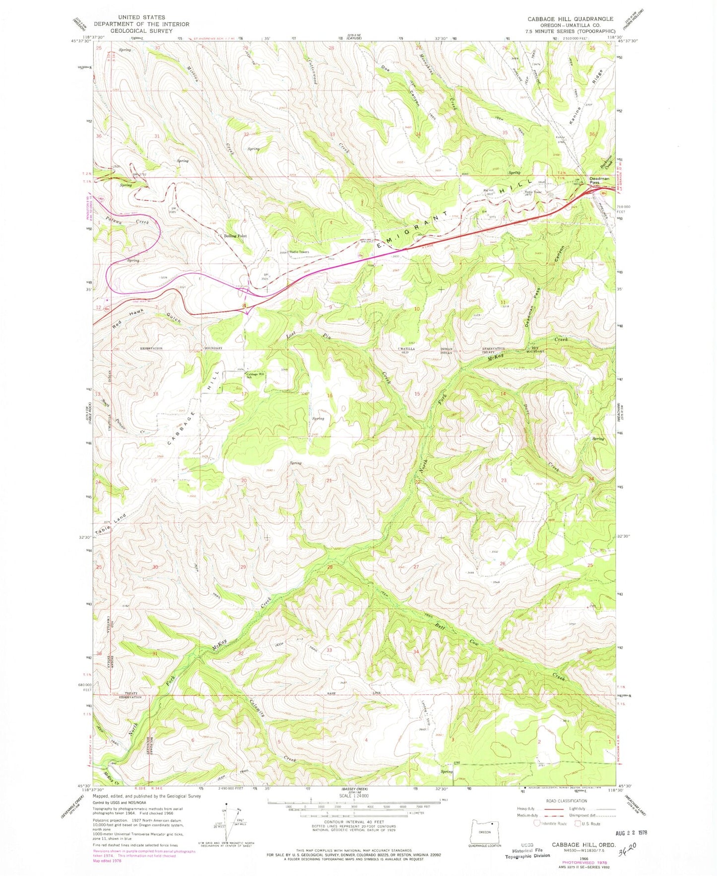 Classic USGS Cabbage Hill Oregon 7.5'x7.5' Topo Map Image