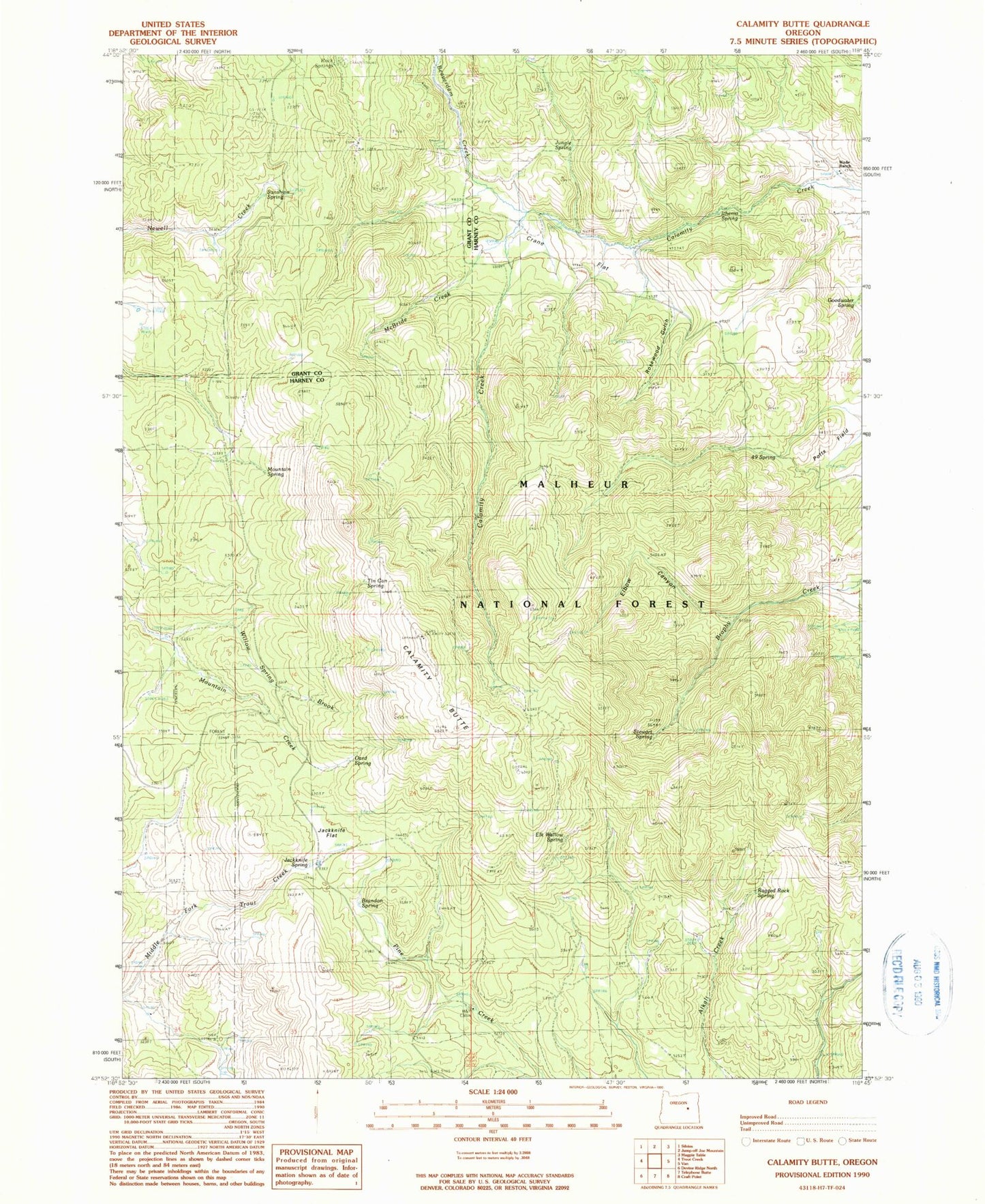 Classic USGS Calamity Butte Oregon 7.5'x7.5' Topo Map Image