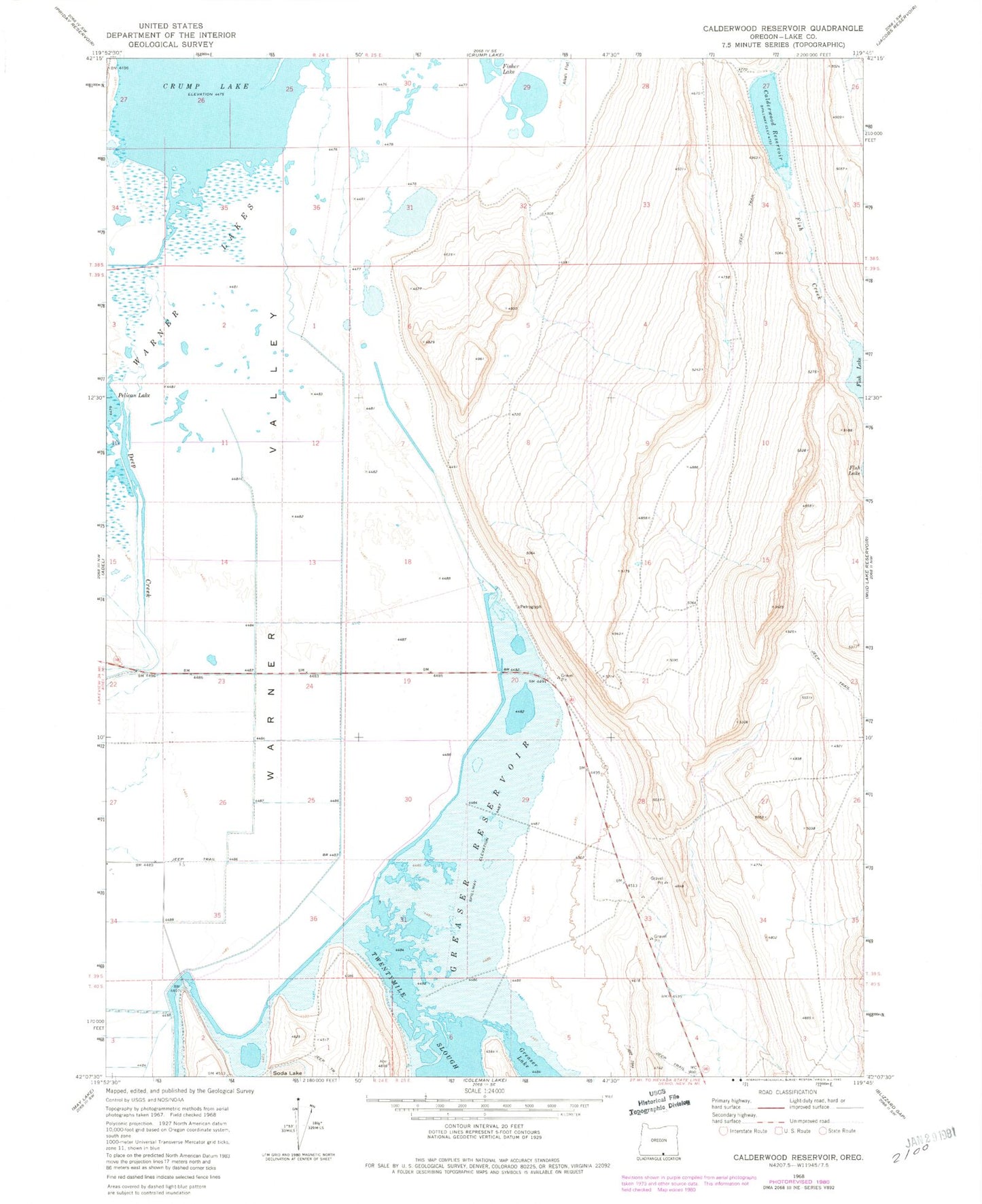 Classic USGS Calderwood Reservoir Oregon 7.5'x7.5' Topo Map Image
