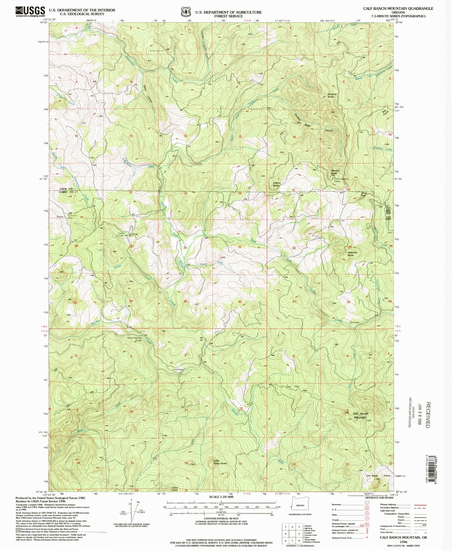 Classic USGS Calf Ranch Mountain Oregon 7.5'x7.5' Topo Map Image