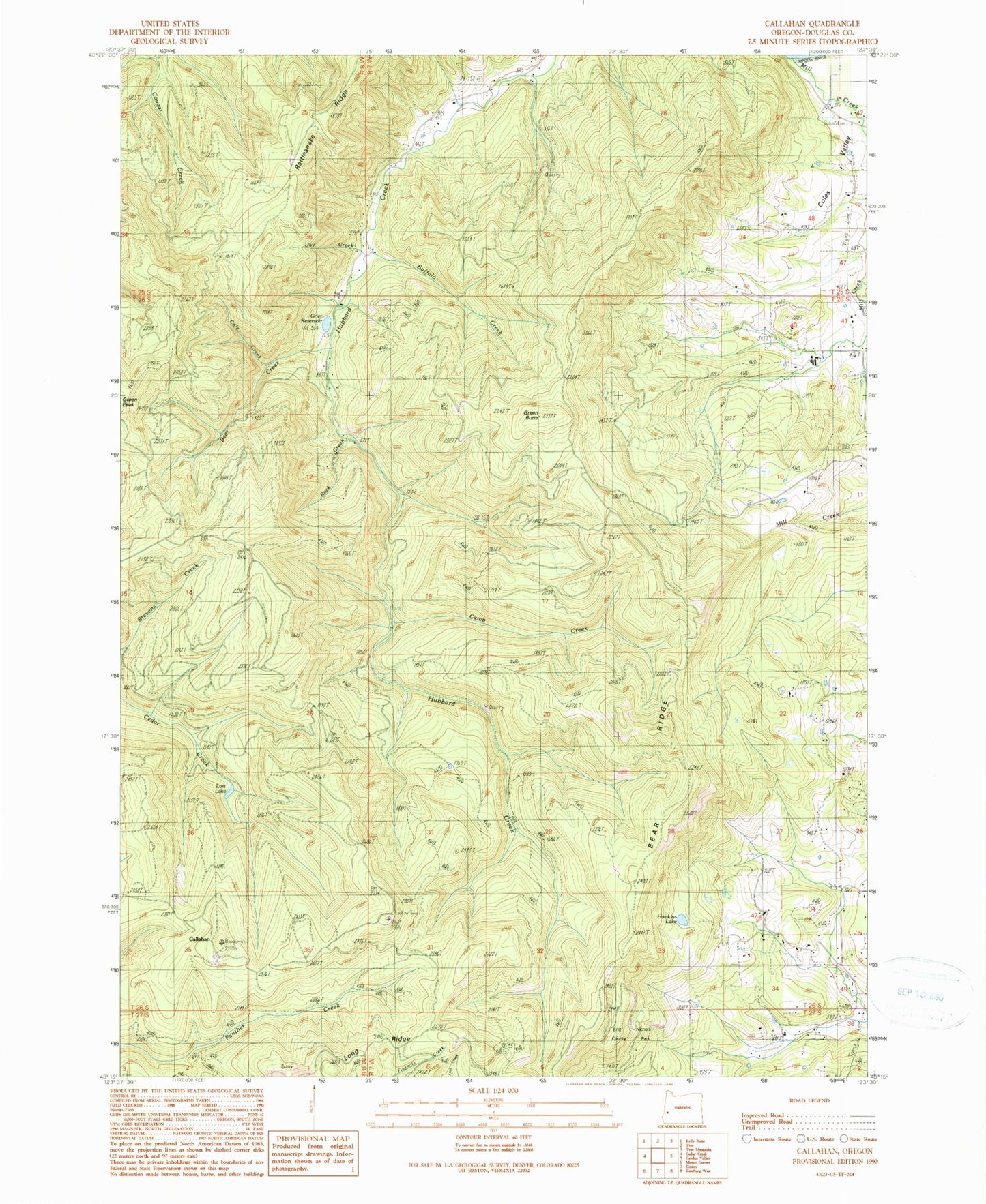Classic USGS Callahan Oregon 7.5'x7.5' Topo Map Image