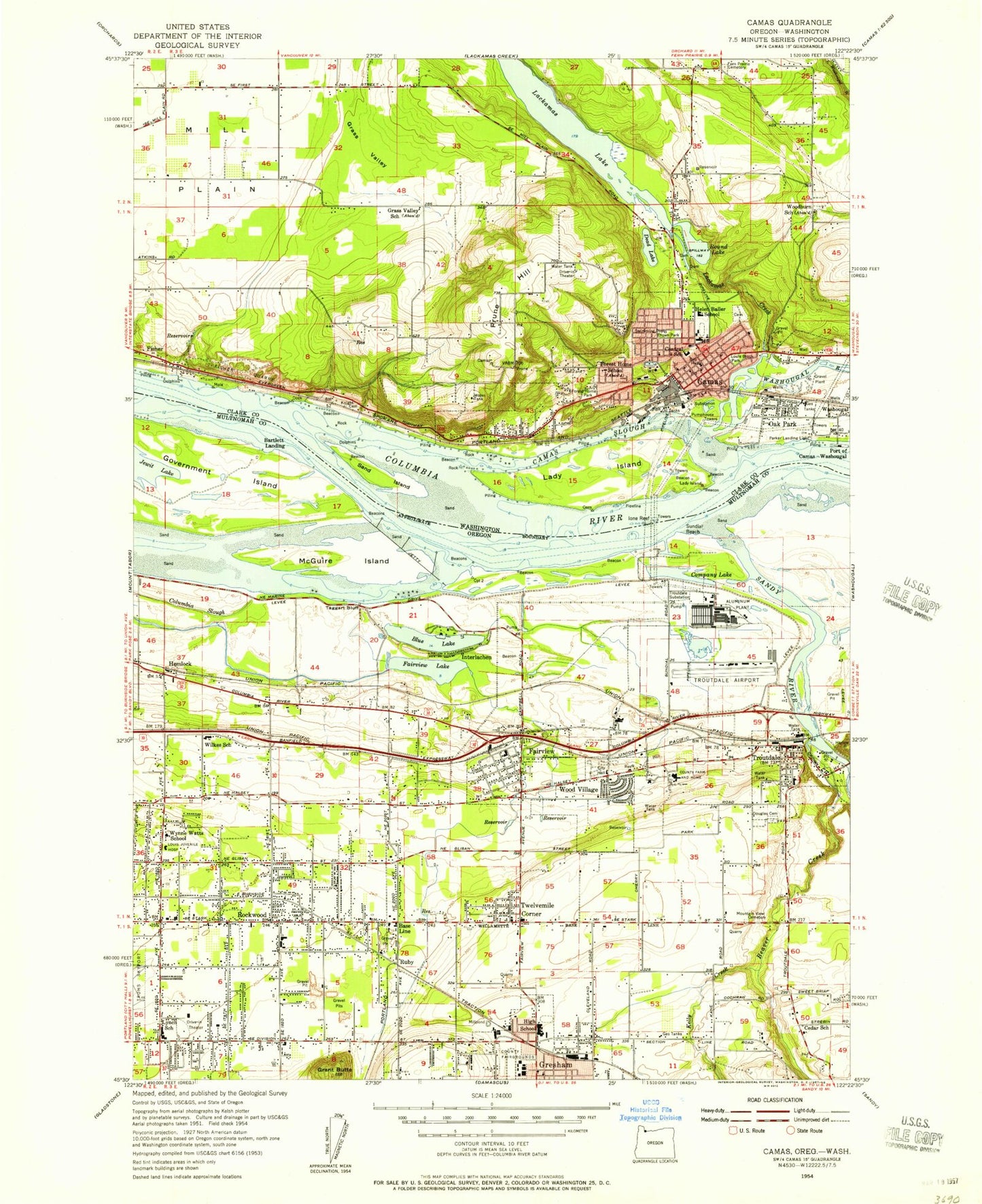 Classic USGS Camas Washington 7.5'x7.5' Topo Map Image