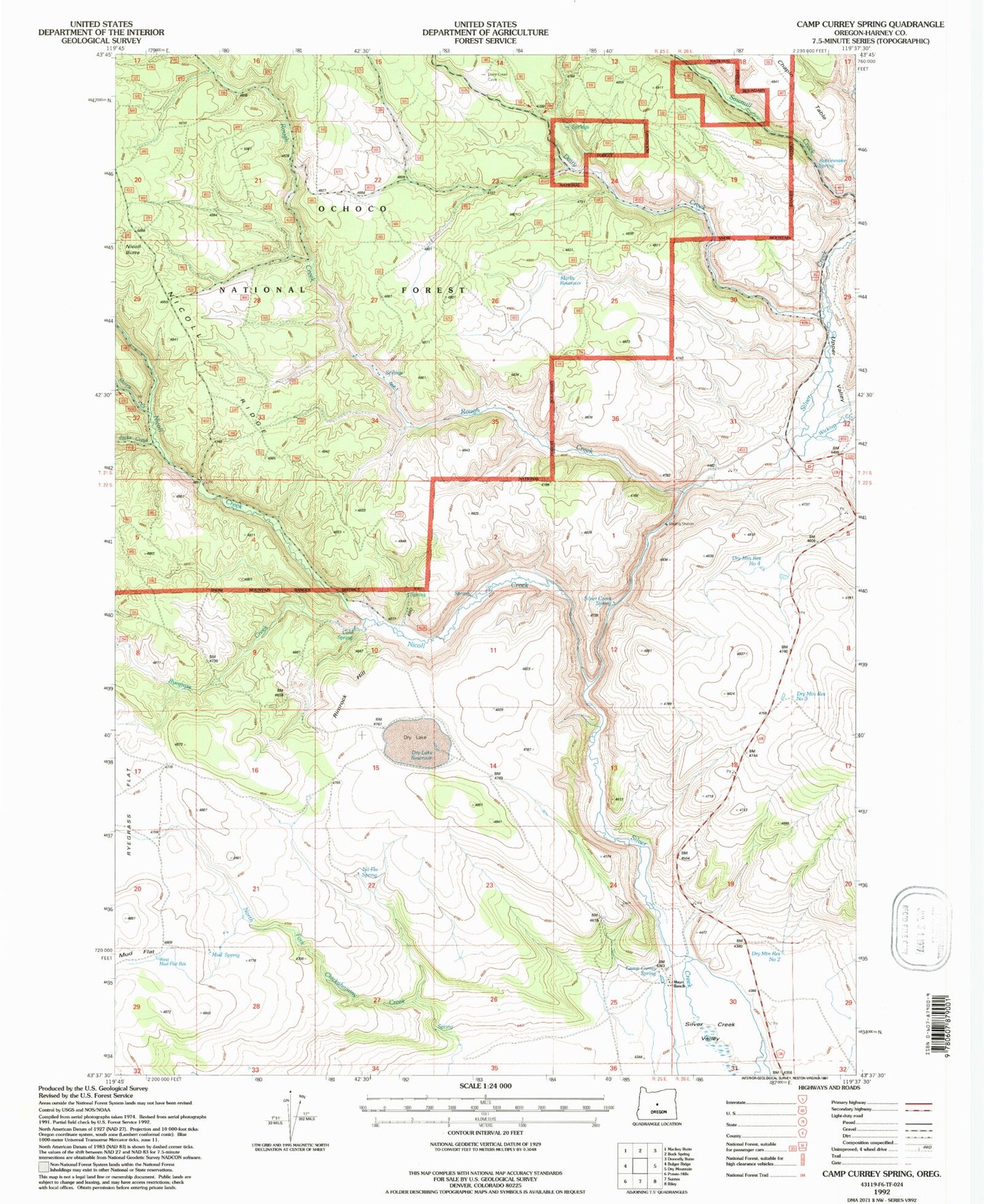 Classic USGS Camp Currey Spring Oregon 7.5'x7.5' Topo Map Image