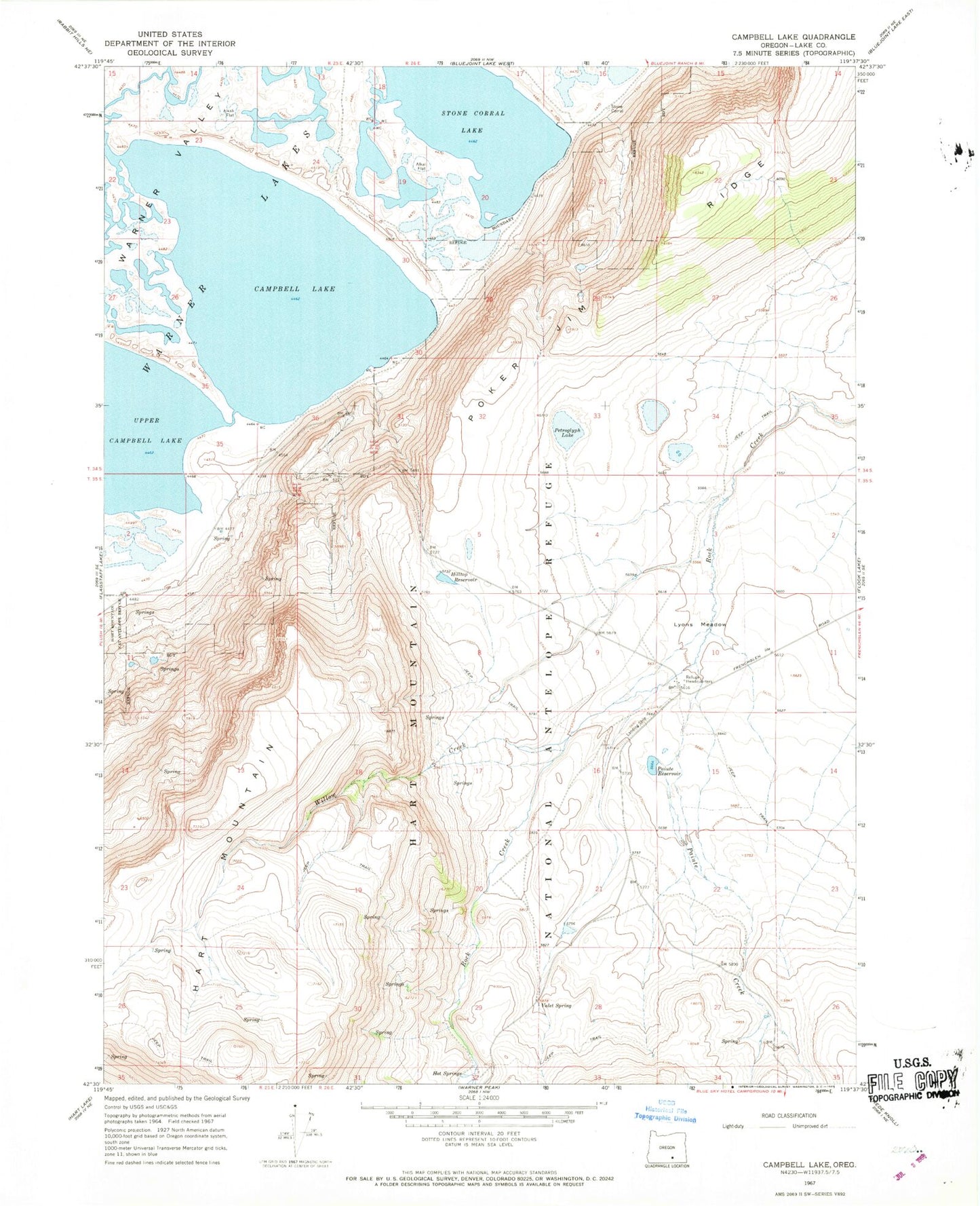 Classic USGS Campbell Lake Oregon 7.5'x7.5' Topo Map Image
