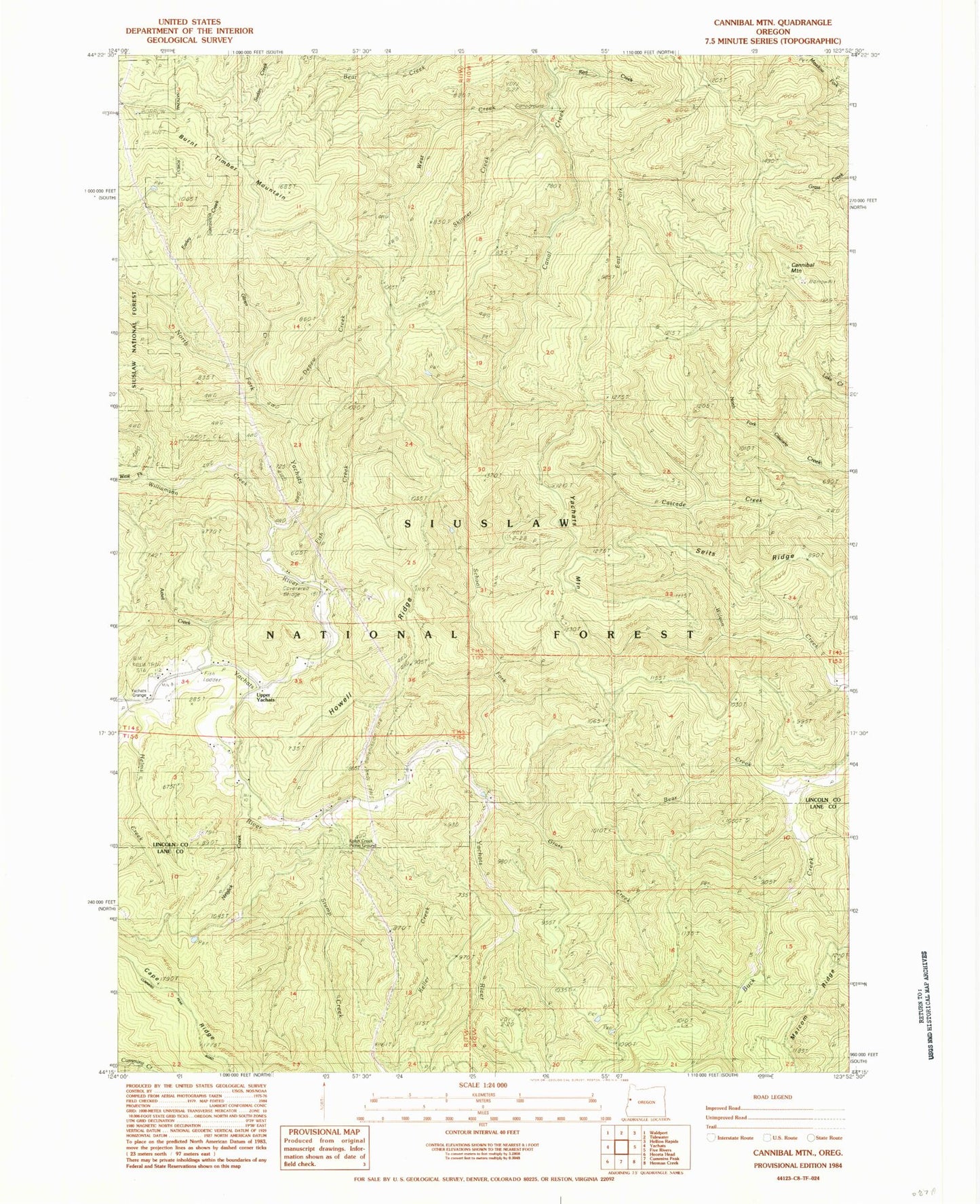 Classic USGS Cannibal Mountain Oregon 7.5'x7.5' Topo Map Image