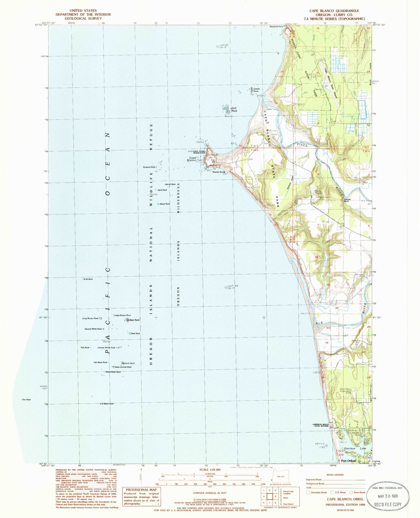 Classic USGS Cape Blanco Oregon 7.5'x7.5' Topo Map Image