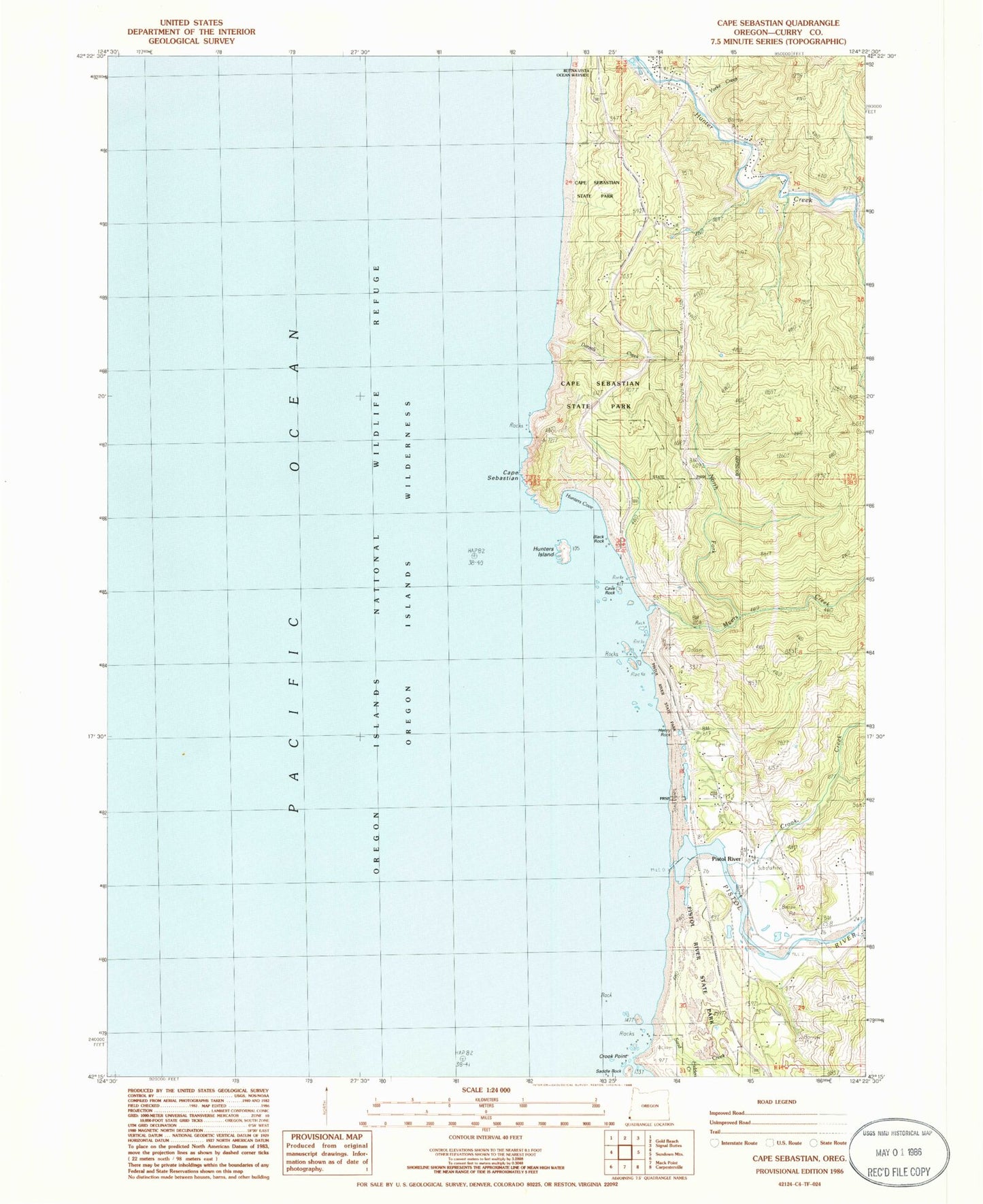 Classic USGS Cape Sebastian Oregon 7.5'x7.5' Topo Map Image